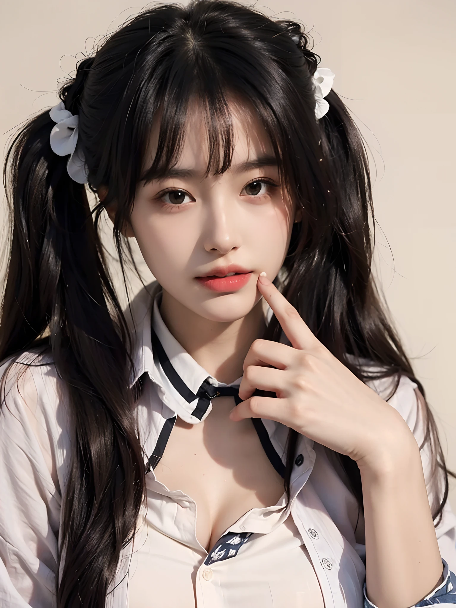 (Large breast:1.4),(open shirt:1.4),(Best quality,masterpiece,ultra high res,(photorealistic:1.4),1girl,(:1.4),(partially unbuttoned:1.5),