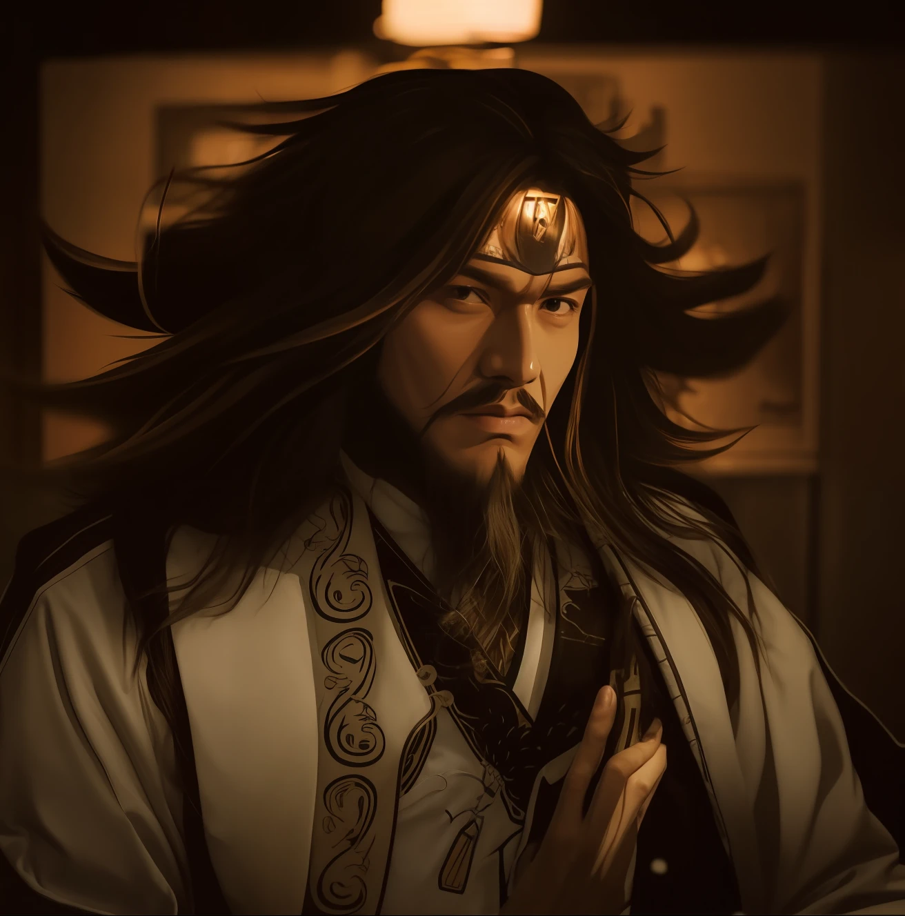 Man with long hair and beard、kaminari