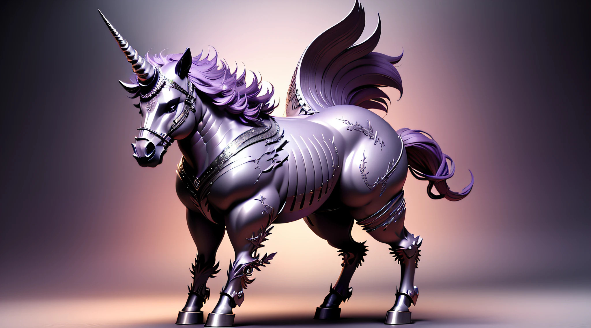 A w44p3n of a purple and silver unicorn made of a white background