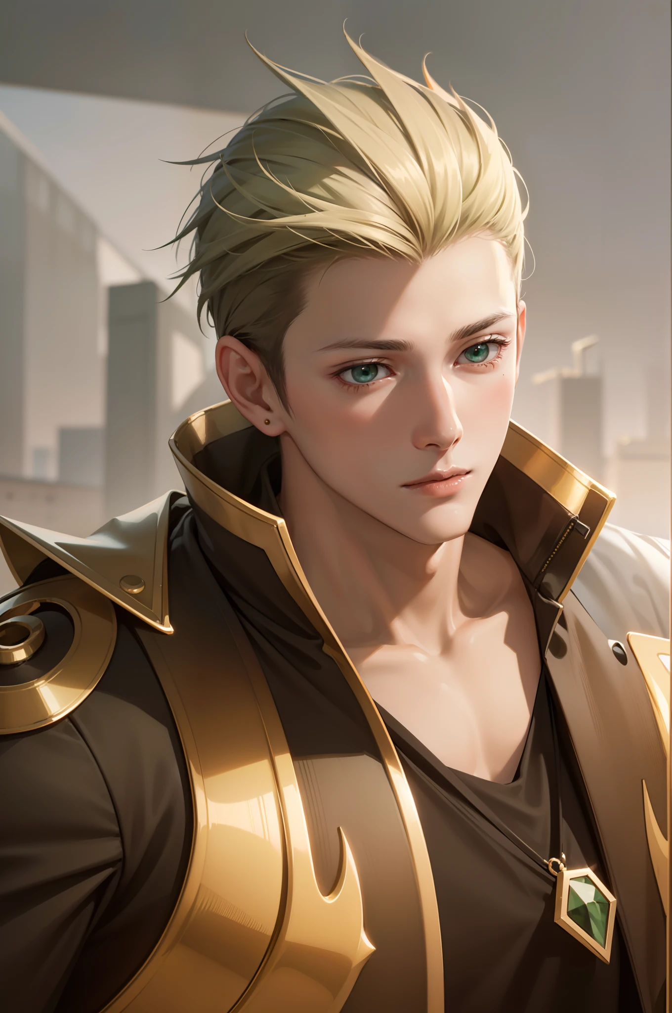 Attractive profile picture, masterpiece, ultra-precise rendering, beautiful and cool young man, trustworthy, dependable young man, savior of the world, simple design, most beautiful image, 4K, light green eyes.