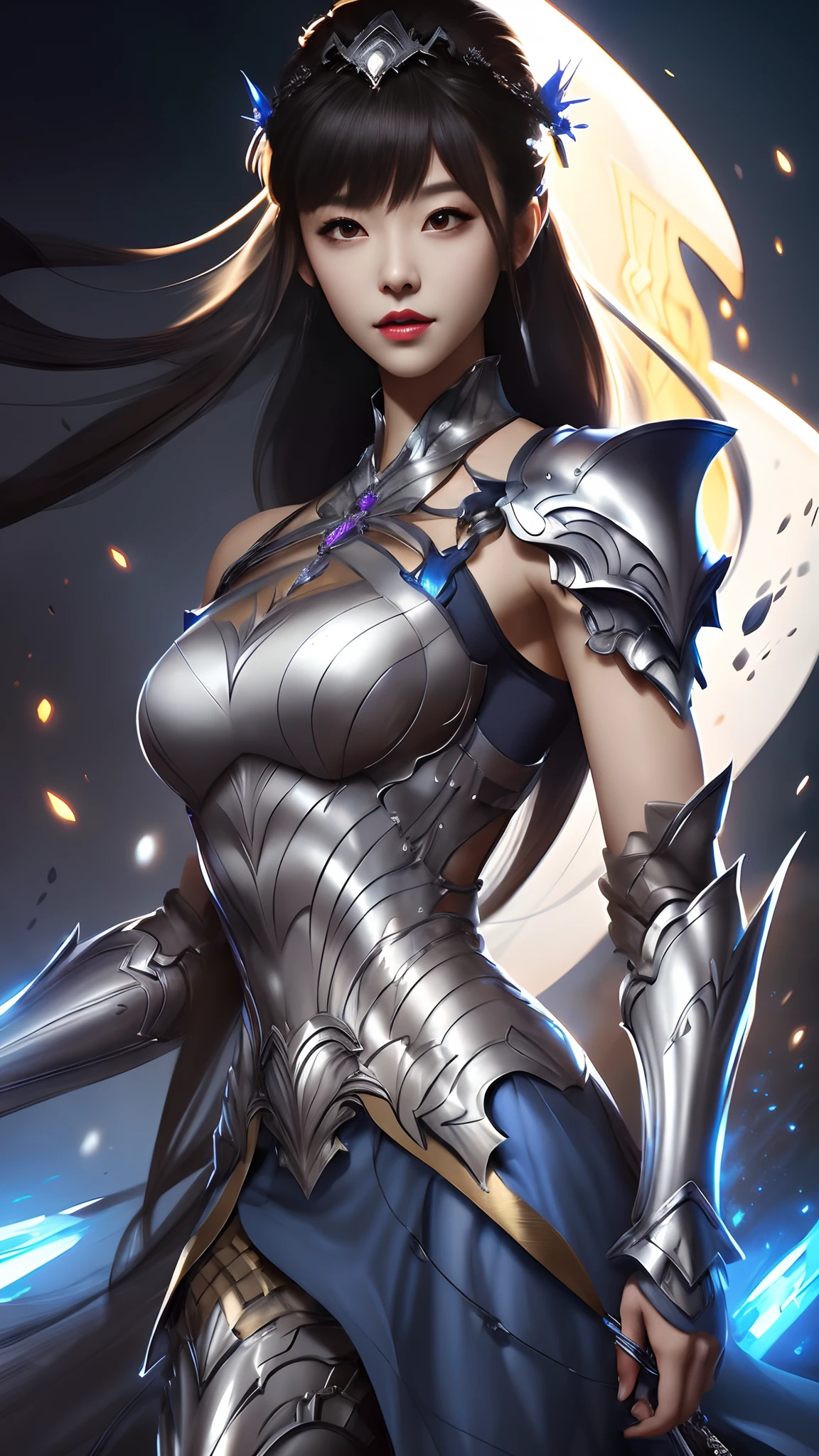 a close up of a woman in a silver and blue dress, chengwei pan on artstation, by Yang J, detailed fantasy art, stunning character art, fanart best artstation, epic exquisite character art, beautiful armor, extremely detailed artgerm, detailed digital anime art, artgerm on artstation pixiv, armor girl