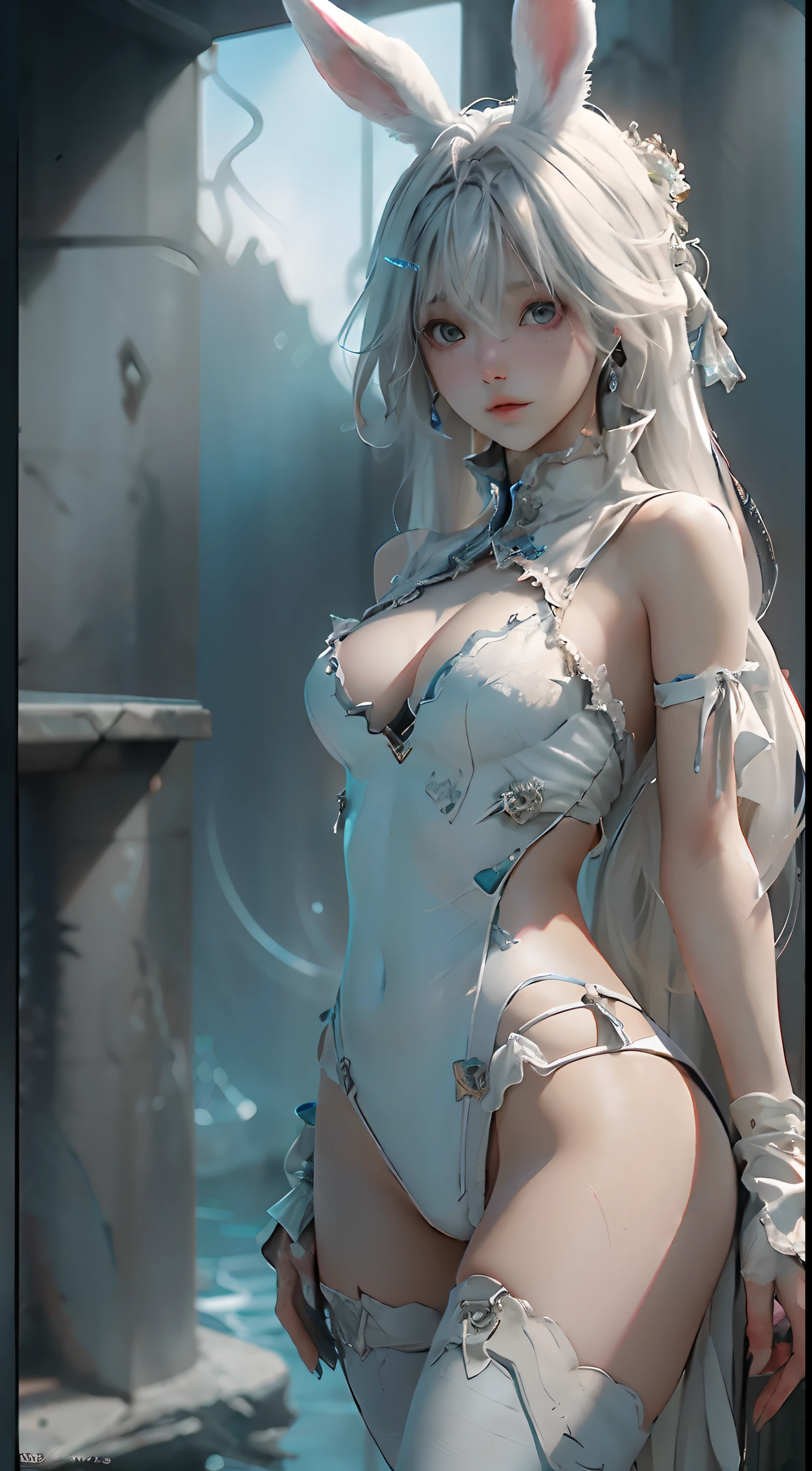 ((best qualtiy)), ((tmasterpiece)), (the detail:1.4), 3D, Beautiful female image of a bunny girl,a white bikini，hdr（HighDynamicRange）,Ray traching,NVIDIA RTX,Hyper-Resolution,Unreal 5,Subsurface scattering、PBR Texture、post-proces、Anisotropy Filtering、depth of fields、maximum definition and sharpness、Many-Layer Textures、Albedo e mapas Speculares、Surface coloring、Accurate simulation of light-material interactions、perfectly proportions、rendering by octane、Two-colored light、largeaperture、Low ISO、White balance、the rule of thirds、8K raw data、