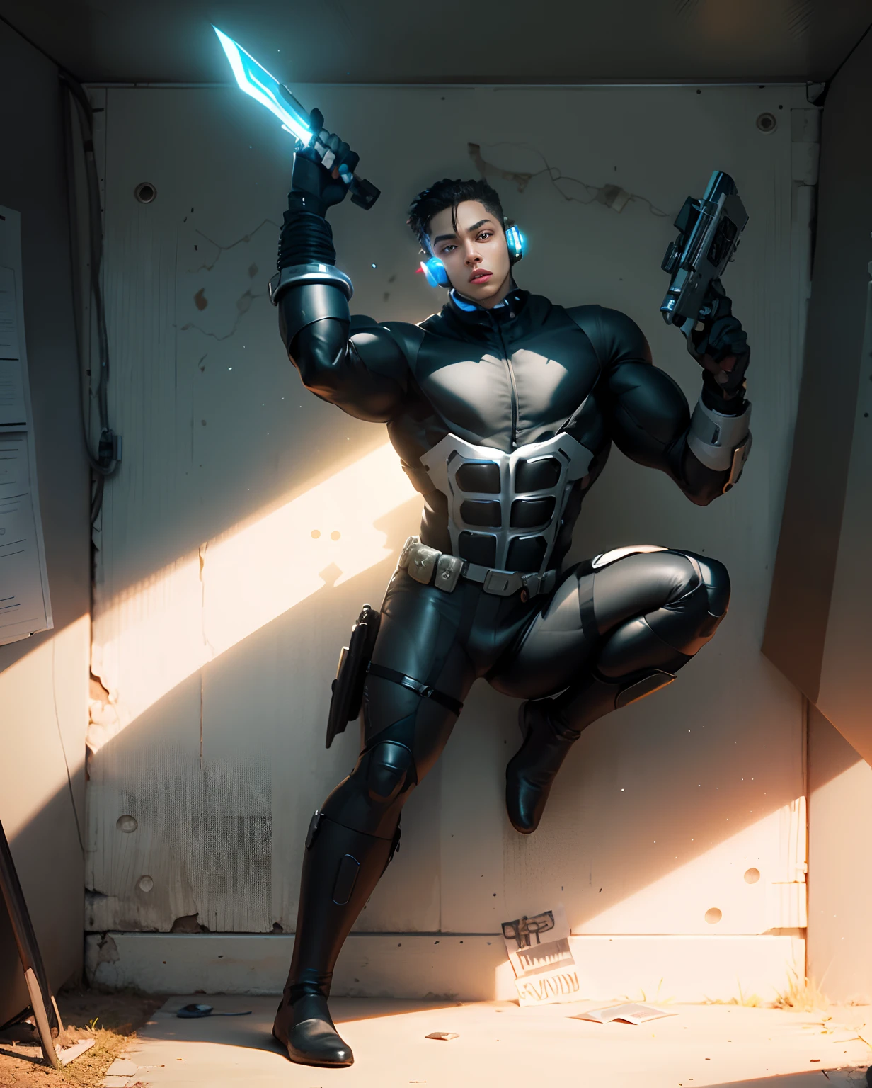 Caucasian skin tone, left eye display with earphone and antenna