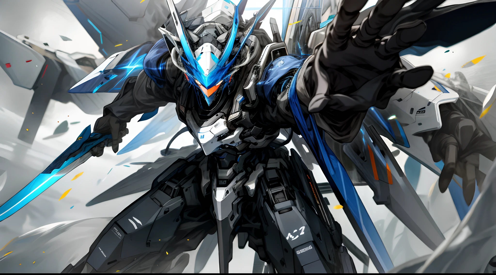 White and black mech、drak、Knife weapons