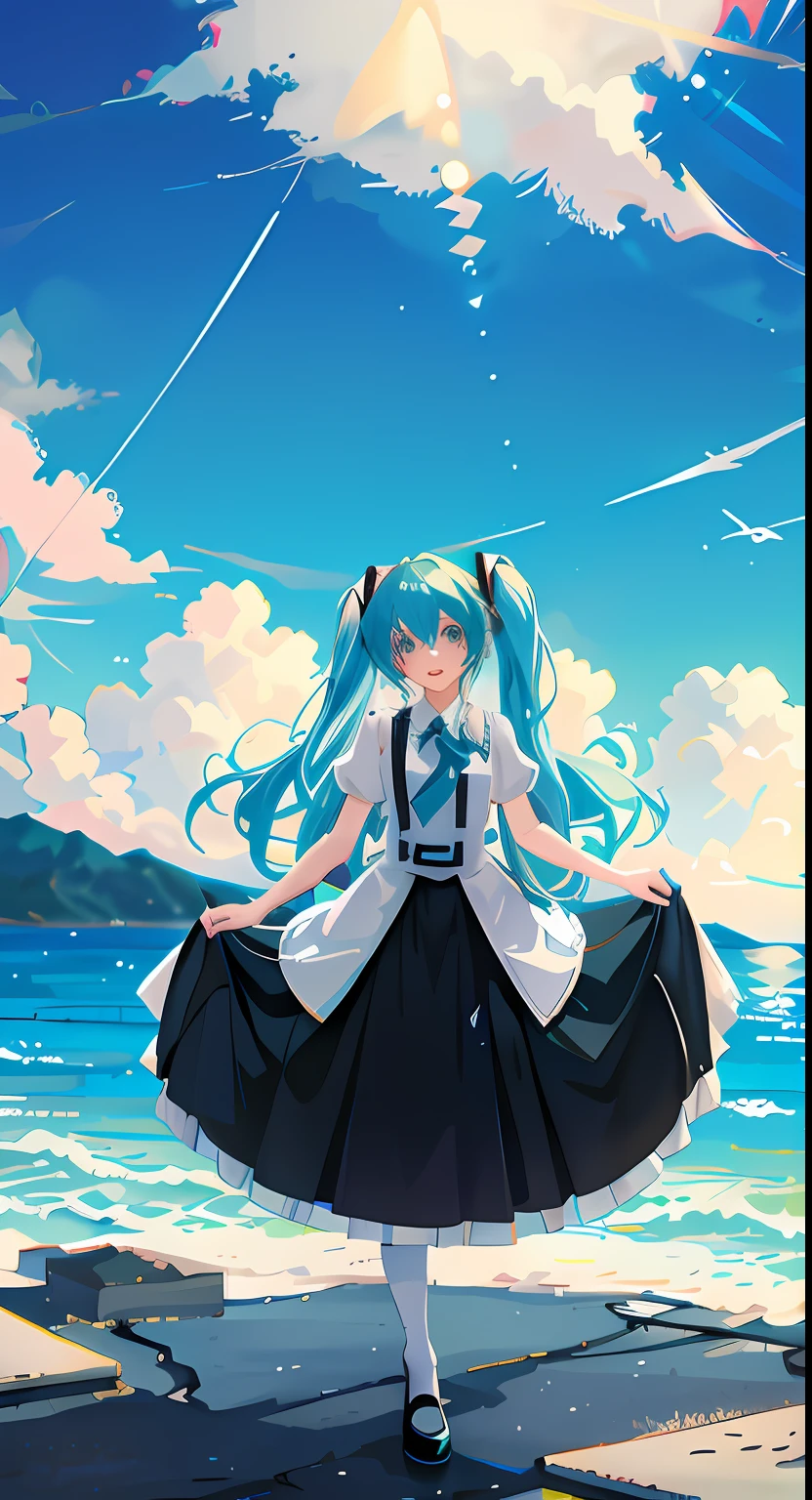 Anime girl in black and white dress standing on dock, Hatsune Miku, anime girl with long blue hair and a white shirt and black skirt, Hatsune Miku, Portrait of Hatsune Miku, Hatsune Miku short hair, vocaloid, hatsune miku portrait, Os amigos, mikudayo, Anime girl with teal hair, Hatsune Miku cosplay, hatsune miku face, style of anime4 K, An anime girl, attractive anime girls