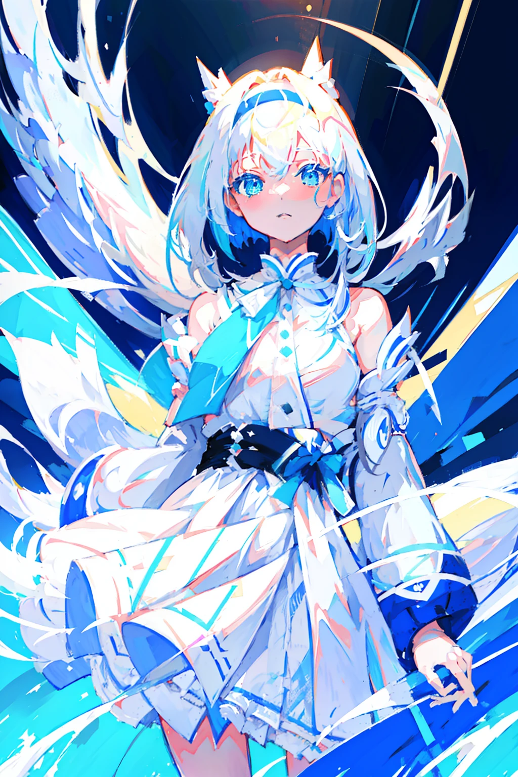 anime girl with white hair and blue eyes in a white dress, white haired deity, digital art on pixiv, white dress!! of silver hair, trending on artstation pixiv, guweiz on pixiv artstation, zerochan art, pixiv contest winner, guweiz on artstation pixiv, pixiv, beautiful anime artwork, official artwork