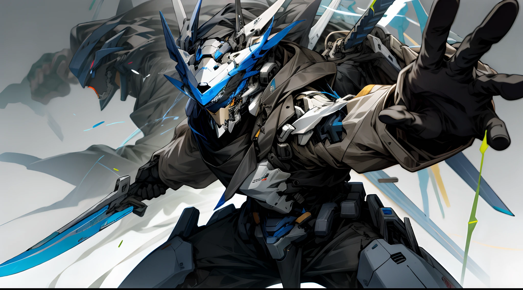 White and black mech、drak、Knife weapons