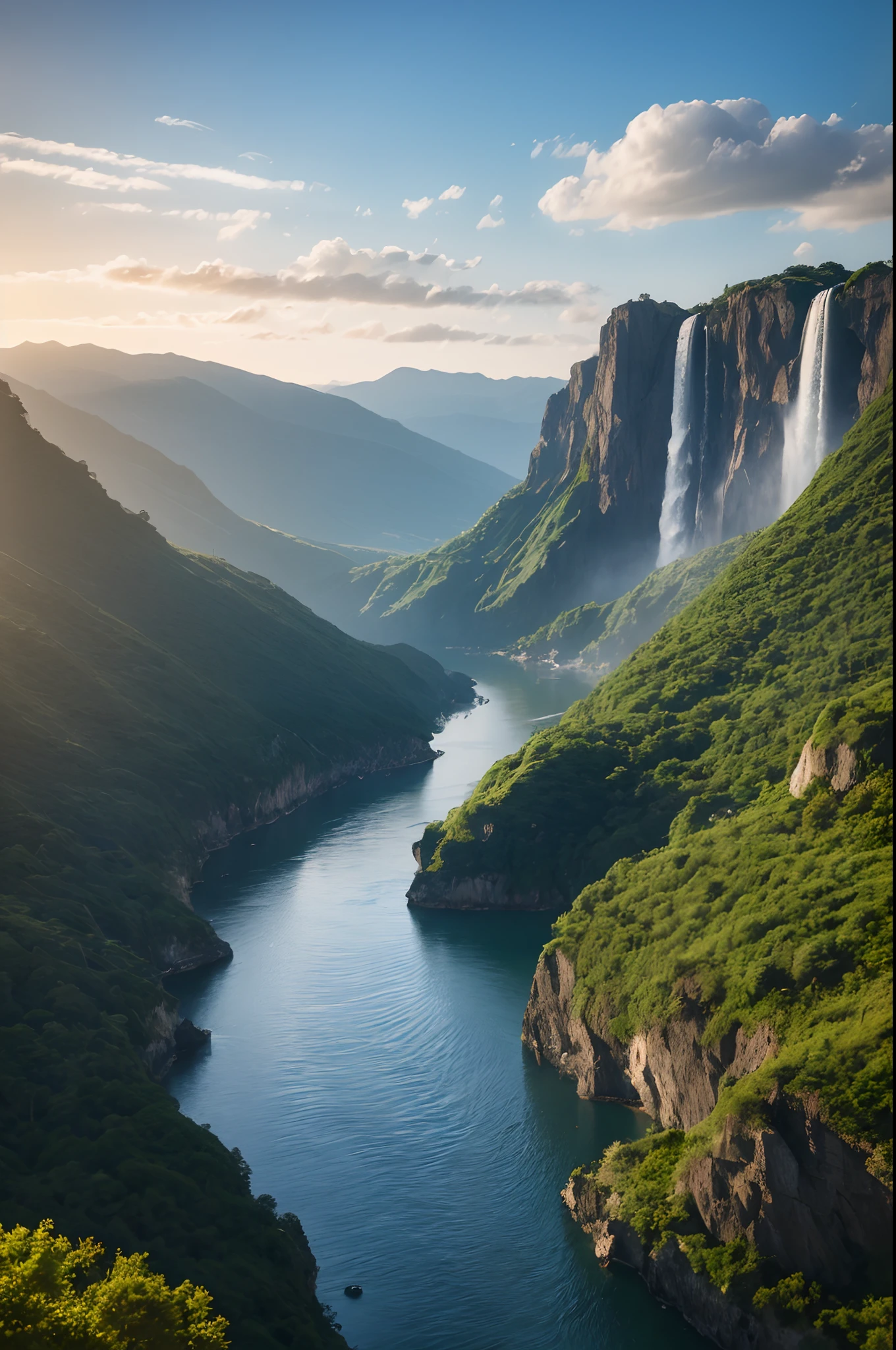 tmasterpiece,Ultimate quality,Realistic landscape,CG unity 8k wallpaper,Super delicate,Beautiful skies and clouds,Rich natural scenery,sheer cliffs,Lakes and rivers,Waterfall flying water,Aoyama is beautiful,Flourish big trees,Excellent view,A long-won photo contest,Background bokeh,The depth of field is full,HDR high dynamics,True restore,iintricate,Attention to detail,HD photo,Dramatic,The perfect presentation of Midjourney's artistic style。