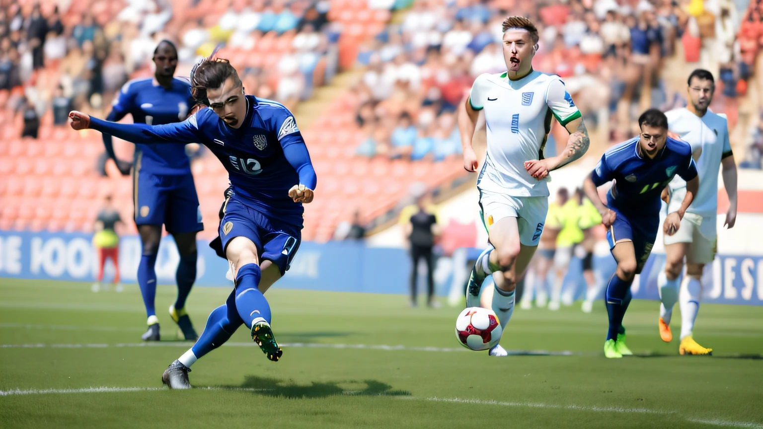 There are a lot of people playing football on the pitch,The crowd is watching, 🕹️ 😎 🔫 🤖 🚬, cover shot, award - winning shot, award-winning shot, Edited, award winning shot, youtube thumbnail, Beautiful angle, action shot, Liam, abcdefghijklmnopqrstuvwxyz, England, dezeen