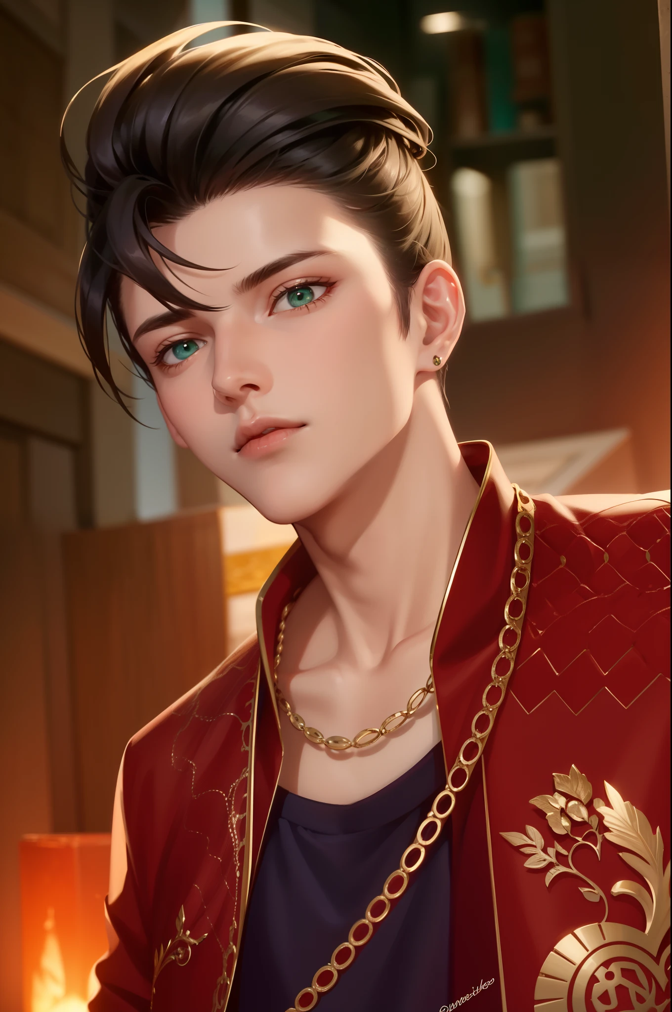 Attractive profile picture, masterpiece, ultra-precise rendering, beautiful and cool young man, trustworthy, dependable young man, savior of the world, simple design, most beautiful image, 4K, light green eyes.