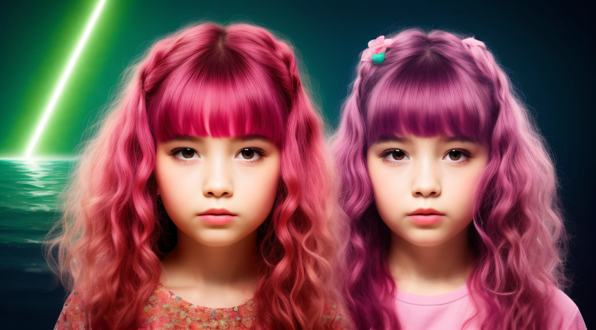 a CHILD girl with a pink hairstyle, little girl with magical powers, painting digital adorable, Arte digital realista 4K, Arte digital realista 4K, Retrato VFX altamente detalhado, retrato da menina de glowwave, Arte digital alucinante, 4k symmetrical portrait, 4k symmetrical portrait, Arte digital alucinante, arte digital 4k inquietante