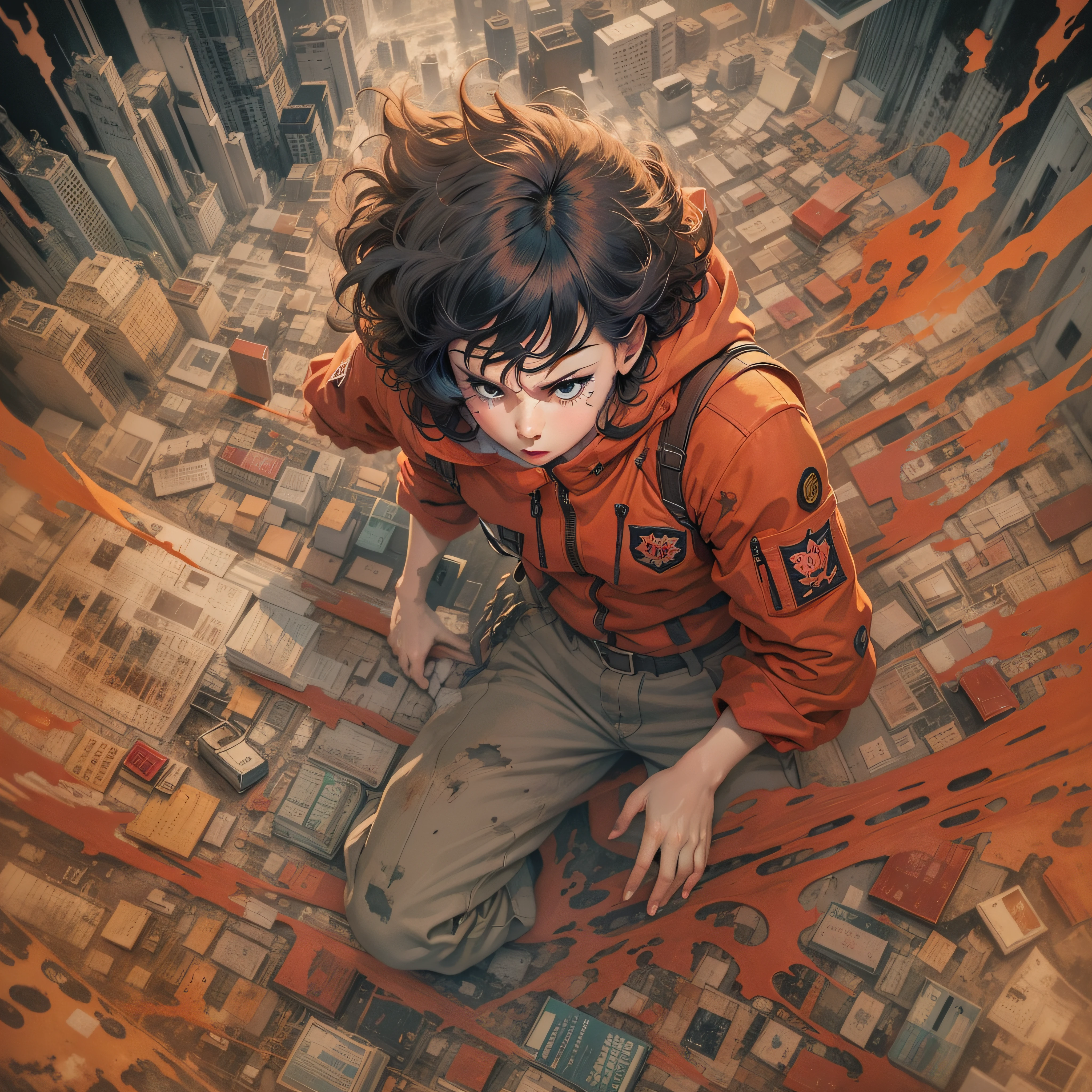 Vector Art, high angle shot of a Dreadful Anime "Akira Movie Posters", Disgusting, Methaphysical painting, studio lighting, F/5, Mono Color, behance, [(art by Hans Zatzka :1.1),(art by Alexandre Jacovleff :1.0)::13]