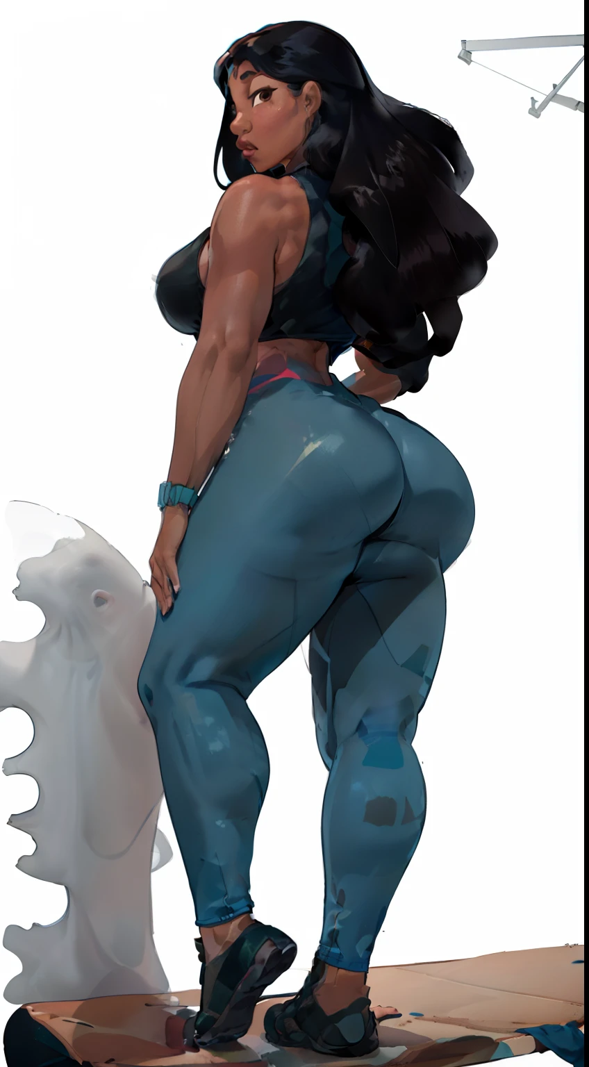 RAW, 8K, realistic, hyper resolution, bodybuilder, muscular, oversized hoodie, large lift ???, ??? up Naniwaifu, stunning ????, young girl, gorgeous face, Nani pelekai, brown skin, tall,  strong shoulders,, muscular curvy body,  black  long hair, , (full body), posing for a camera, focused, ???? ,seductive, slluty look, beautifully composition, socks, wearing (textured leggings) (scrunchbutt leggings:1.2). (white background) studio, looking away, intricate details