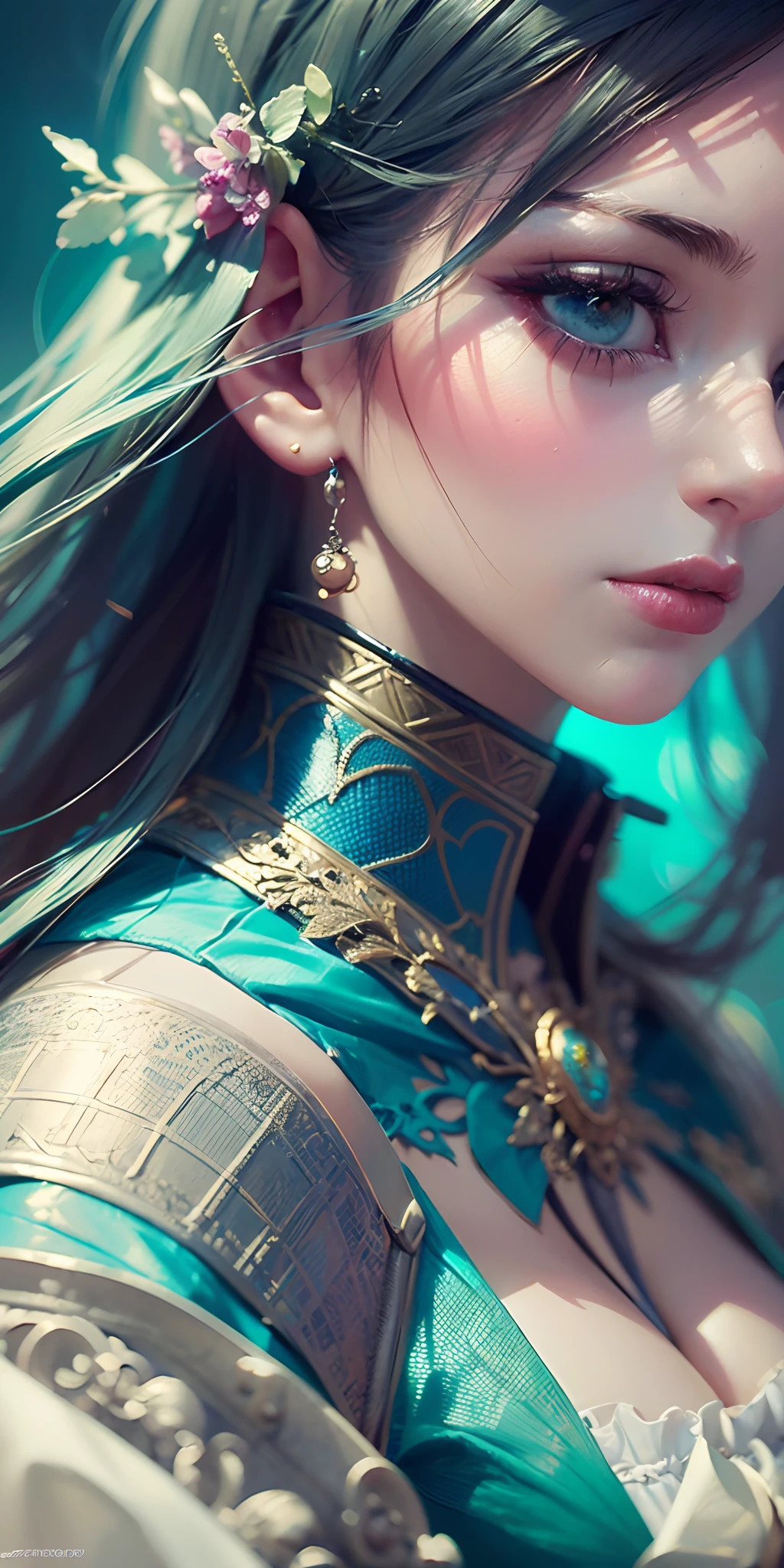 a close up of a woman in a silver and blue dress, chengwei pan on artstation, by Yang J, detailed fantasy art, stunning character art, fanart best artstation, epic exquisite character art, beautiful armor, extremely detailed artgerm, detailed digital anime art, artgerm on artstation pixiv, armor girl