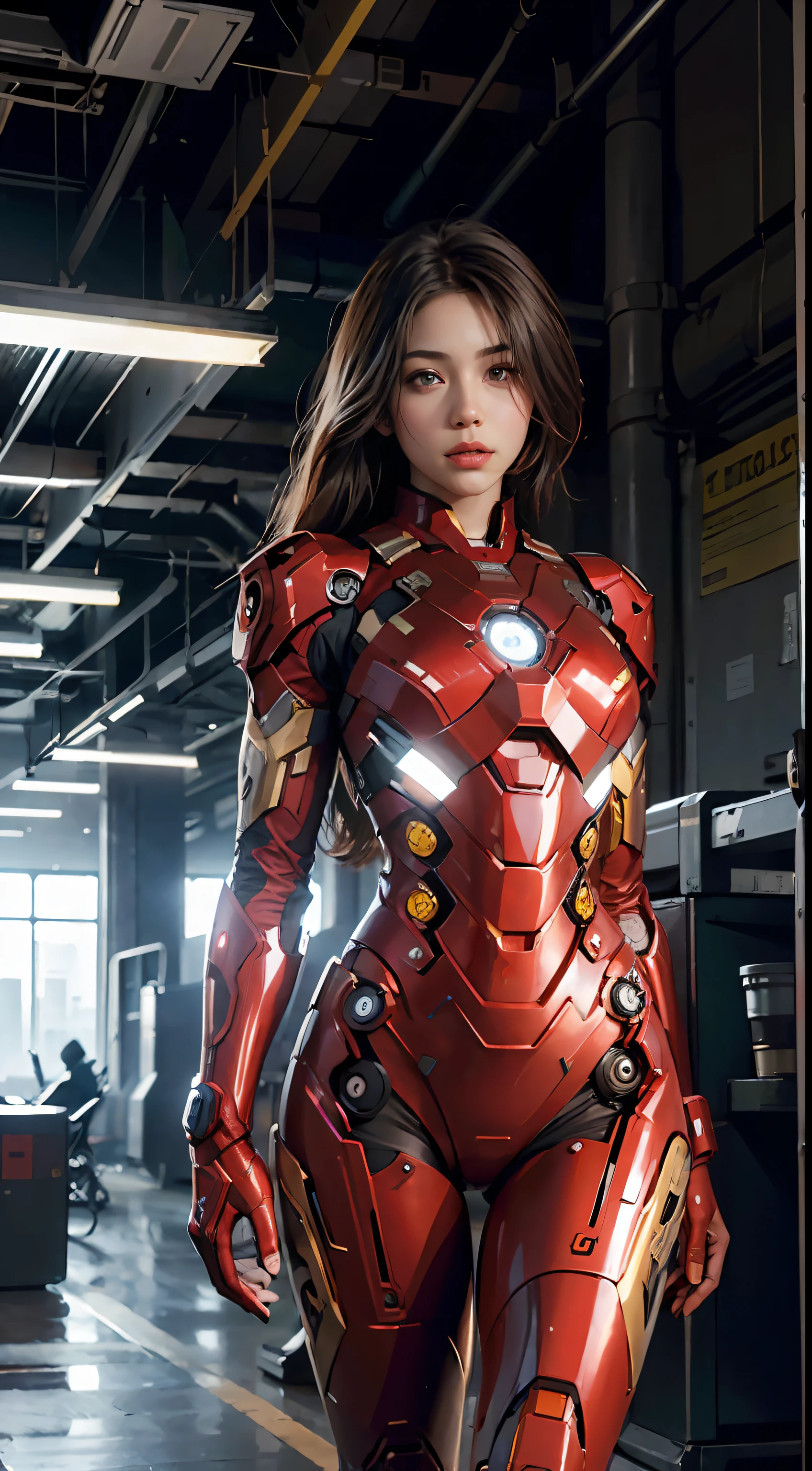 (1girl:1.3), solo,__body-parts__, official art, unity 8k wallpaper, ultra detailed, beautiful and aesthetic, beautiful, masterpiece, best quality, RAW, masterpiece, super fine photo,, best quality, super high Resolution, photorealistic, sunlight, full body portrait, stunningly beautiful,, dynamic pose, delicate face, vibrant eyes, (side view), she is wearing a futuristic Iron Man mech, red and gold, Highly detailed abandoned warehouse background, detailed face, detailed complex busy background, messy, gorgeous, milky, high detailed skin, realistic skin details, visible pores, sharp focus, volumetric fog, 8k uhd, dslr camera, High quality, film grain, fair skin, photorealism, lomography, sprawling metropolis in a futuristic dystopia, view from below, translucent