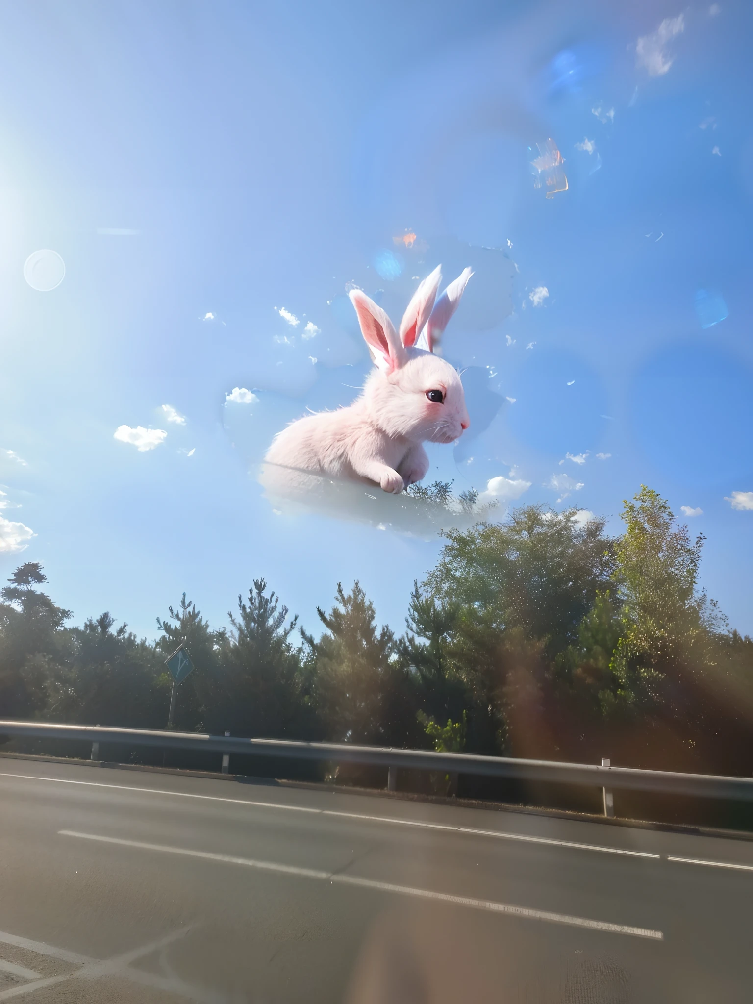 A little rabbit with pink ears。
