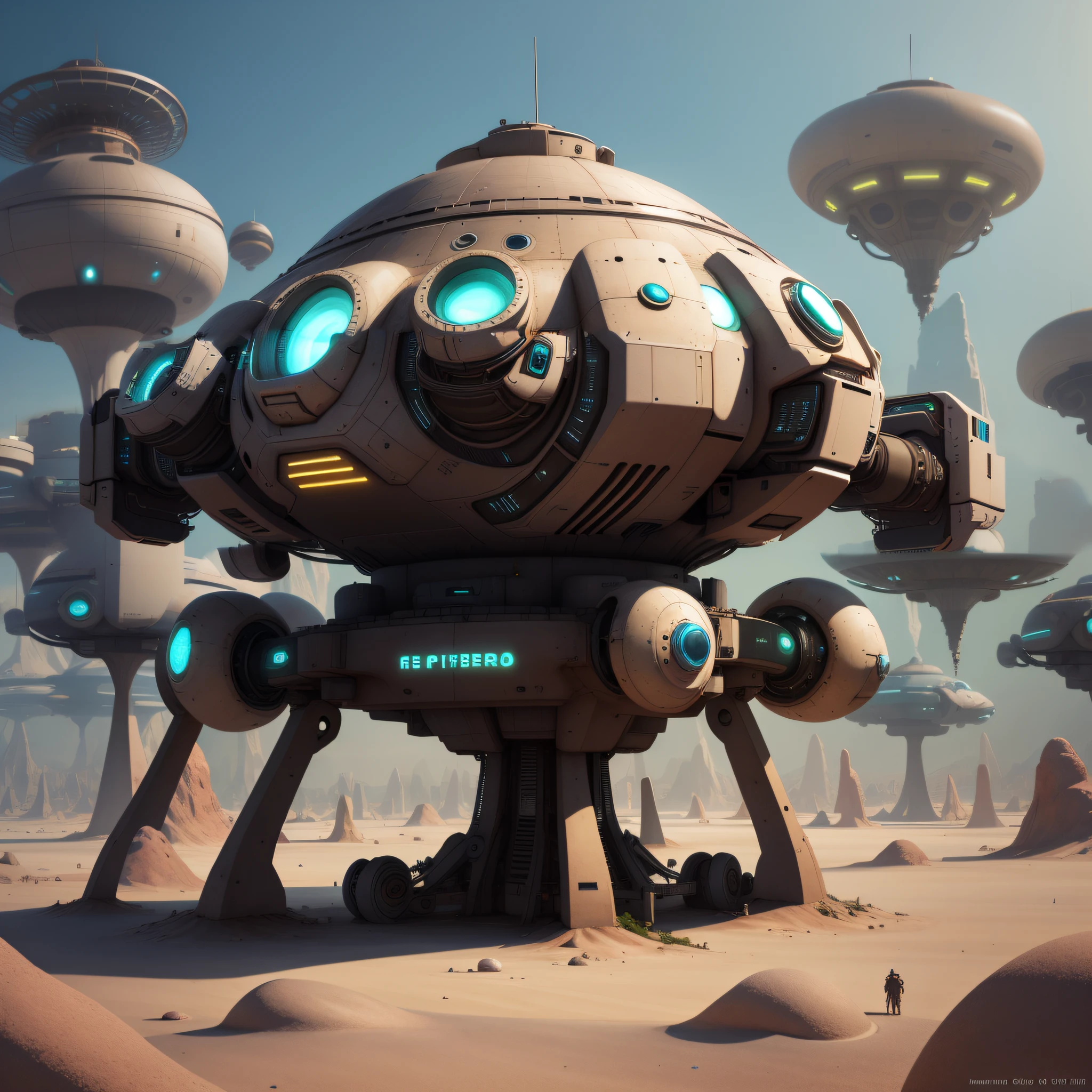 Futuristic alien spaceship in the desert with sky as a backdrop, Rolands Zilvinskis 3D rendering art, 3 d render beeple, 3 d render stylized, stylized 3d render, 3 d octane render conceptart, science fiction digital painting, Future science fiction. Game CG, Phlegm sputum, phlegm. sci-fy, in the art style of filip hodas