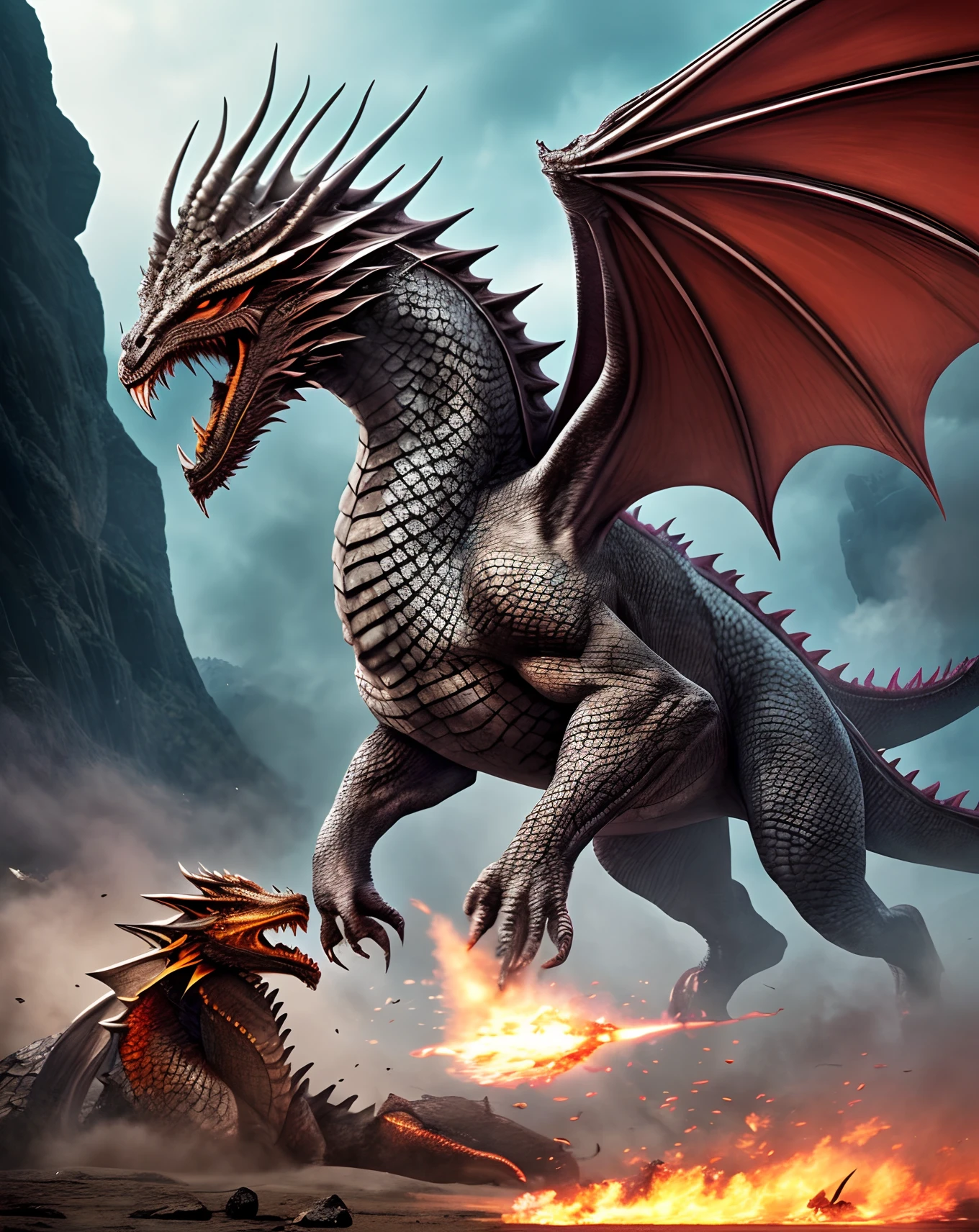/imagine prompt: color photo of a warrior engaged in a fantastical battle with a dragon. The scene is filled with vibrant and ethereal colors, transporting the viewer to a world of magic and wonder. The epic nature of the battle is palpable, as the warrior fearlessly confronts the majestic creature. Every detail, from the intricate armor to the majestic wings of the dragon, is captured in a grand and awe-inspiring manner. Nikon D850, Kodak Ektar 100, 50mm lens, Guillermo del Toro, Emmanuel Lubezki, Annie Leibovitz, Alexander McQueen —c 10 —ar 2:3 --auto --s2