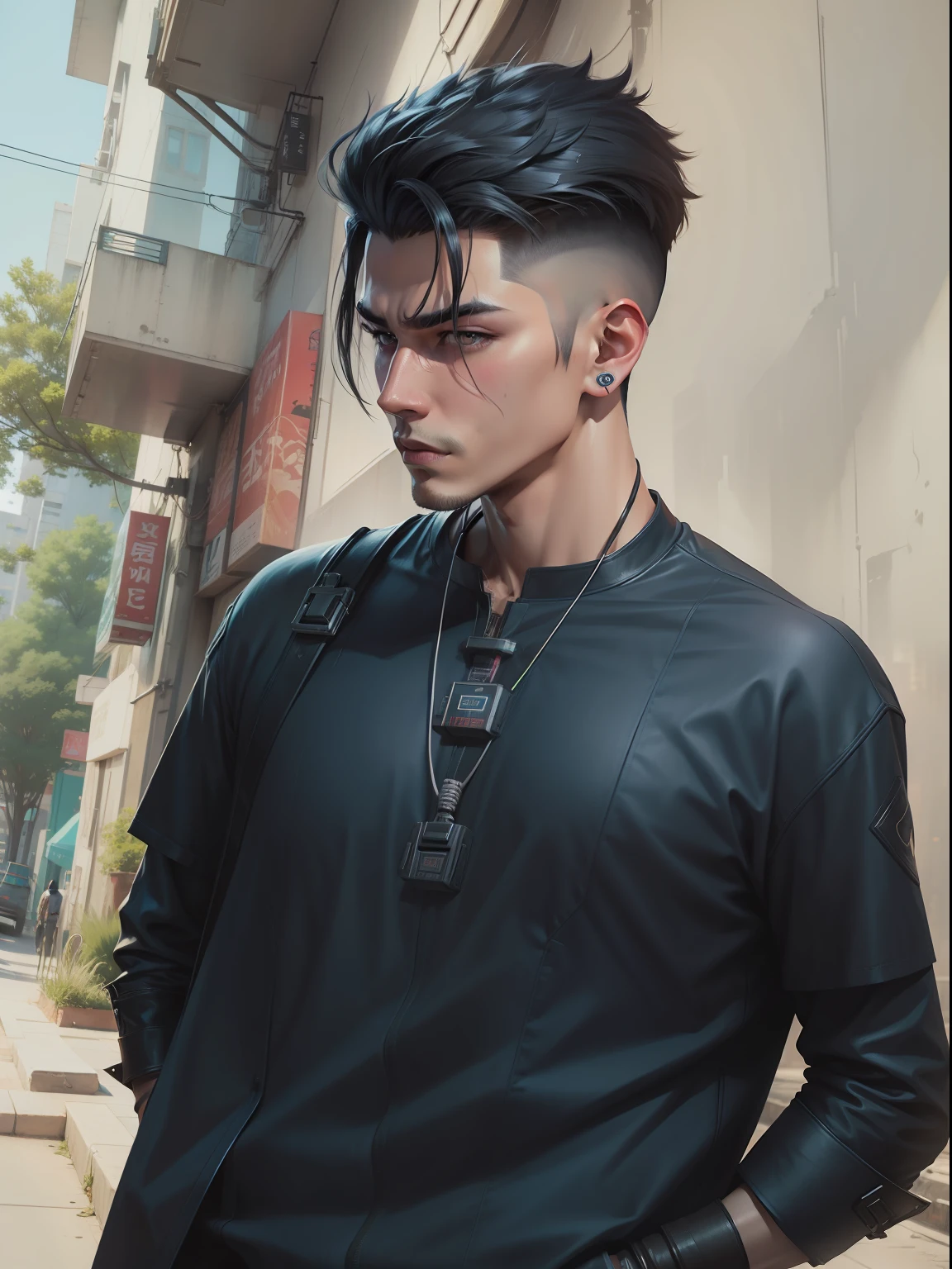 chang background cyberpunk handsome boy, realistic face, 8k