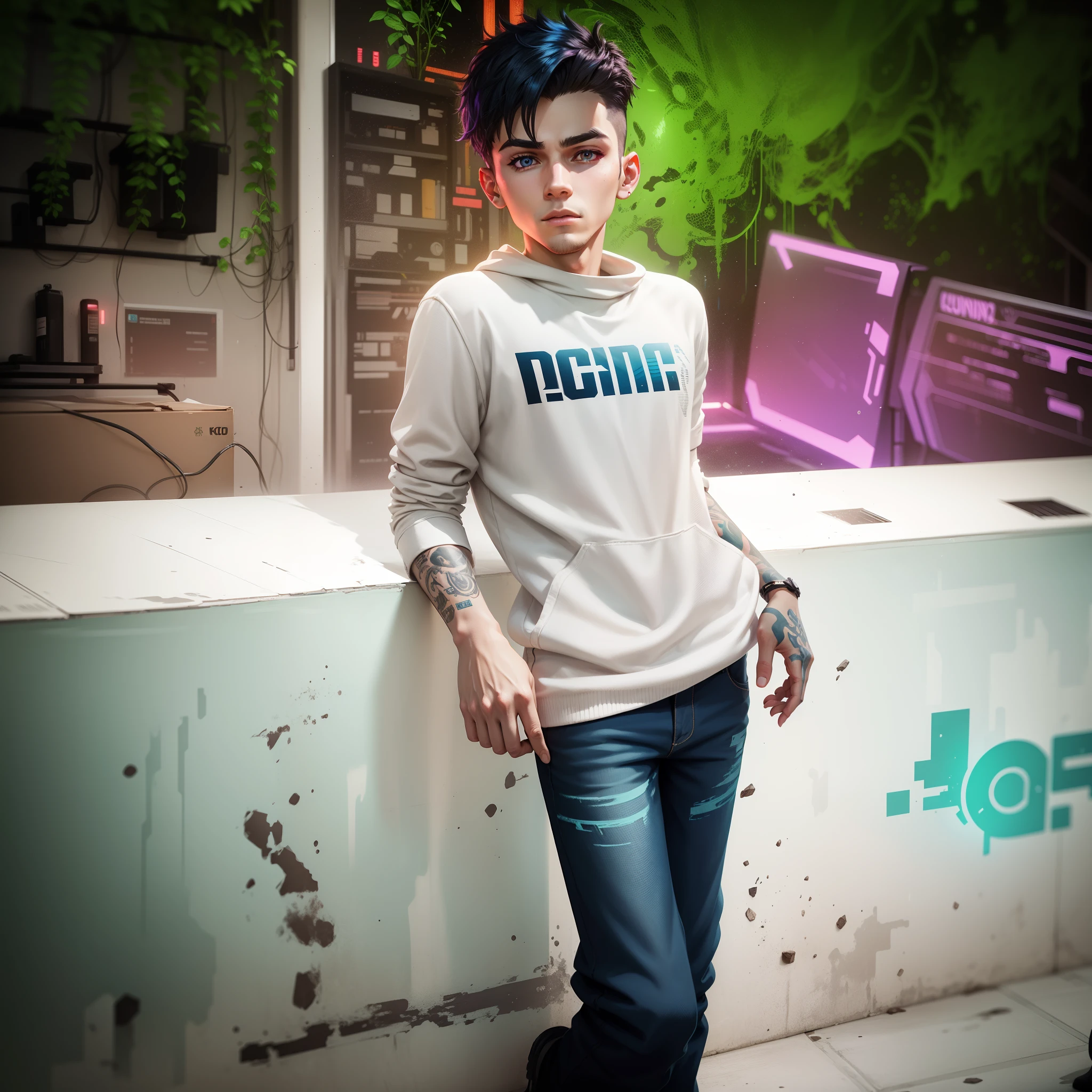 Game character,hansome boy,8k,neon lights, cyberpunk background