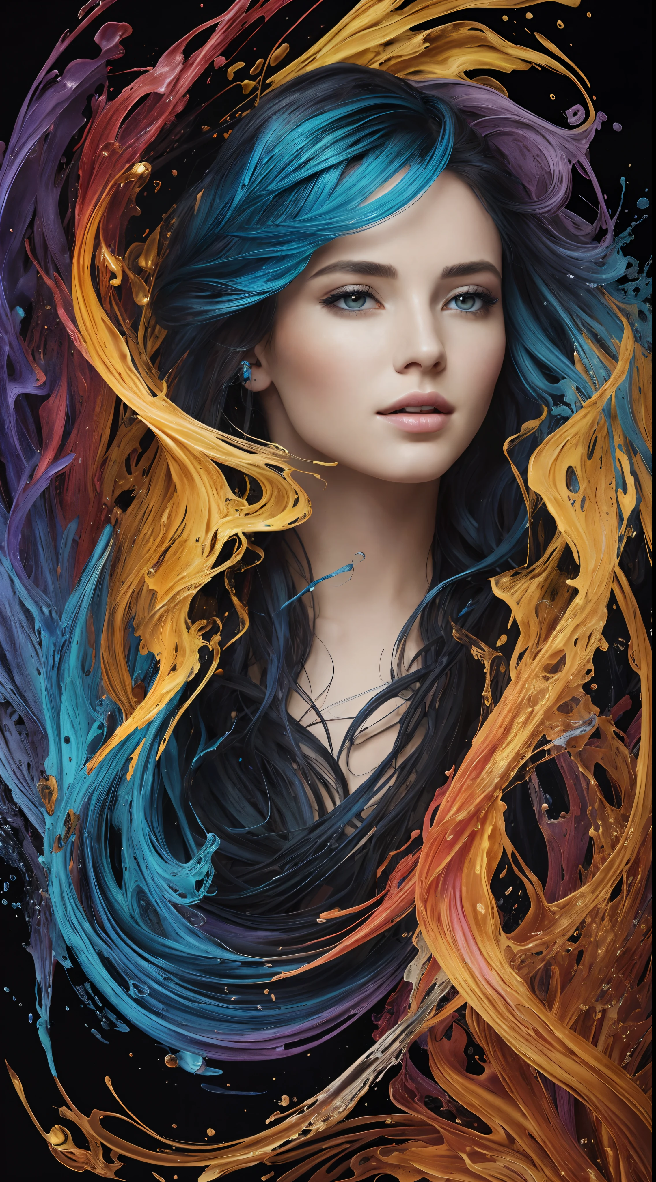 Colorful beautiful girl: a giru 28-years old, messy hair, oil painting, nice perfect face with soft skinice perfect face, blue yellow colors, light purple and violet additions, light red additions, intricate detail, splash screen, 8k resolution, masterpiece, cute face,artstation digital painting smooth veryBlack ink flow: 8k resolution photorealistic masterpiece: intricately detailed fluid gouache painting: by Jean Baptiste Mongue: calligraphy: acrylic: watercolor art, professional photography, natural lighting, volumetric lighting maximalist photoillustration: by marton bobzert:, complex, elegant, expansive, fantastical, wavy hair, vibrant, Best quality details, realistic, High definition, High quality texture, epic lighting, Cinematic film still, 8k, soft lighting, anime style, masterful playing card border, random Colorful art, oil painting, blue yellow colors, light purple and violet additions, light red additions, intricate detail, splash screen, 8k resolution, masterpiece, artstation digital painting smooth veryBlack ink flow: 8k resolution photorealistic masterpiece: intricately detailed fluid gouache painting: by Jean Baptiste Mongue: calligraphy: acrylic: watercolor art, professional photography, natural lighting, volumetric lighting maximalist photoillustration: by marton bobzert:, complex, elegant, expansive, fantastical, vibrant