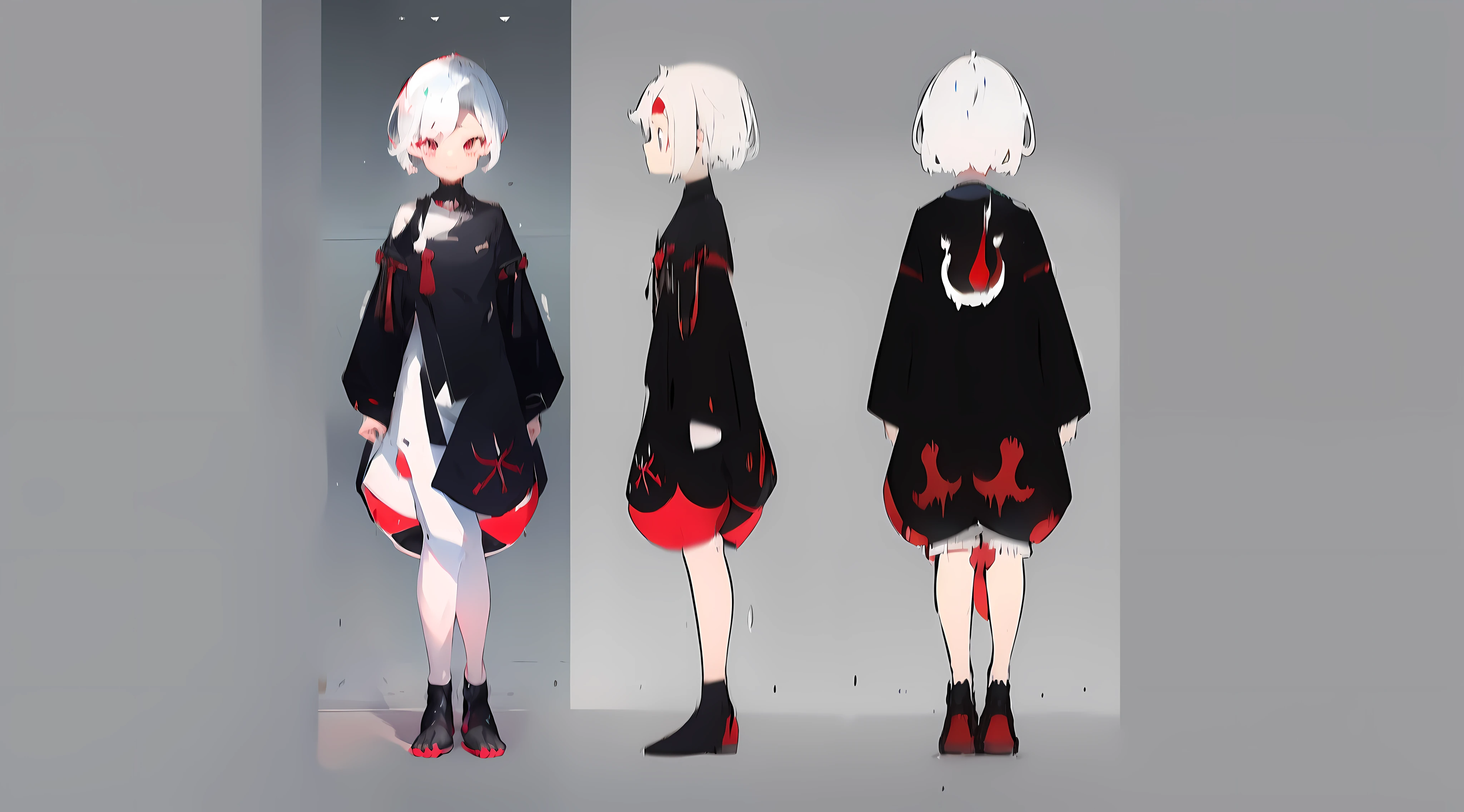 Lady Lady, lovely boy, with short white hair, red color eyes, ssmile, Black sailor costume with shorts, Red as the color scheme, detailed hairs, Poor milk,little breast, disgusted expression, There is white slime on the face,((tmasterpiece)),((((best qualtiy))),(CharacterDesignSheet,Same character,frontage,Lateral face,on back),(simple backgound,white backgrounid:1.3),Clear face