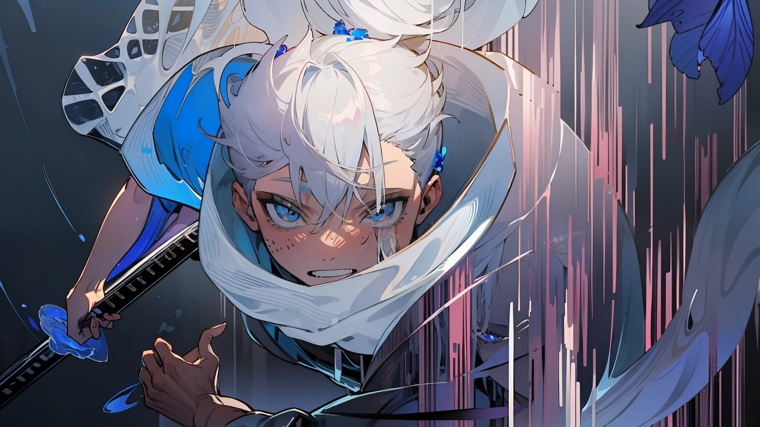 melhor qualidade, extremely high-resolution, obra-prima,boy,silver hair, Blue iris