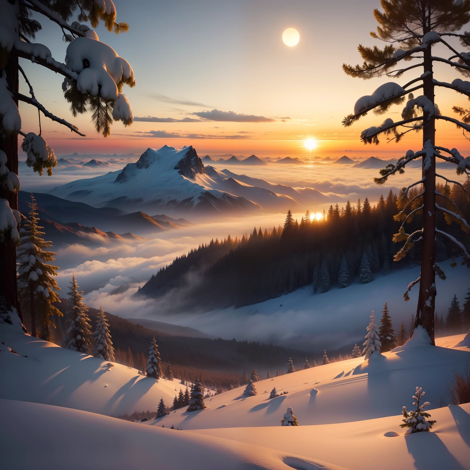 Best nature, foggy, winter, sun rise, beautiful nature, 8k resolution