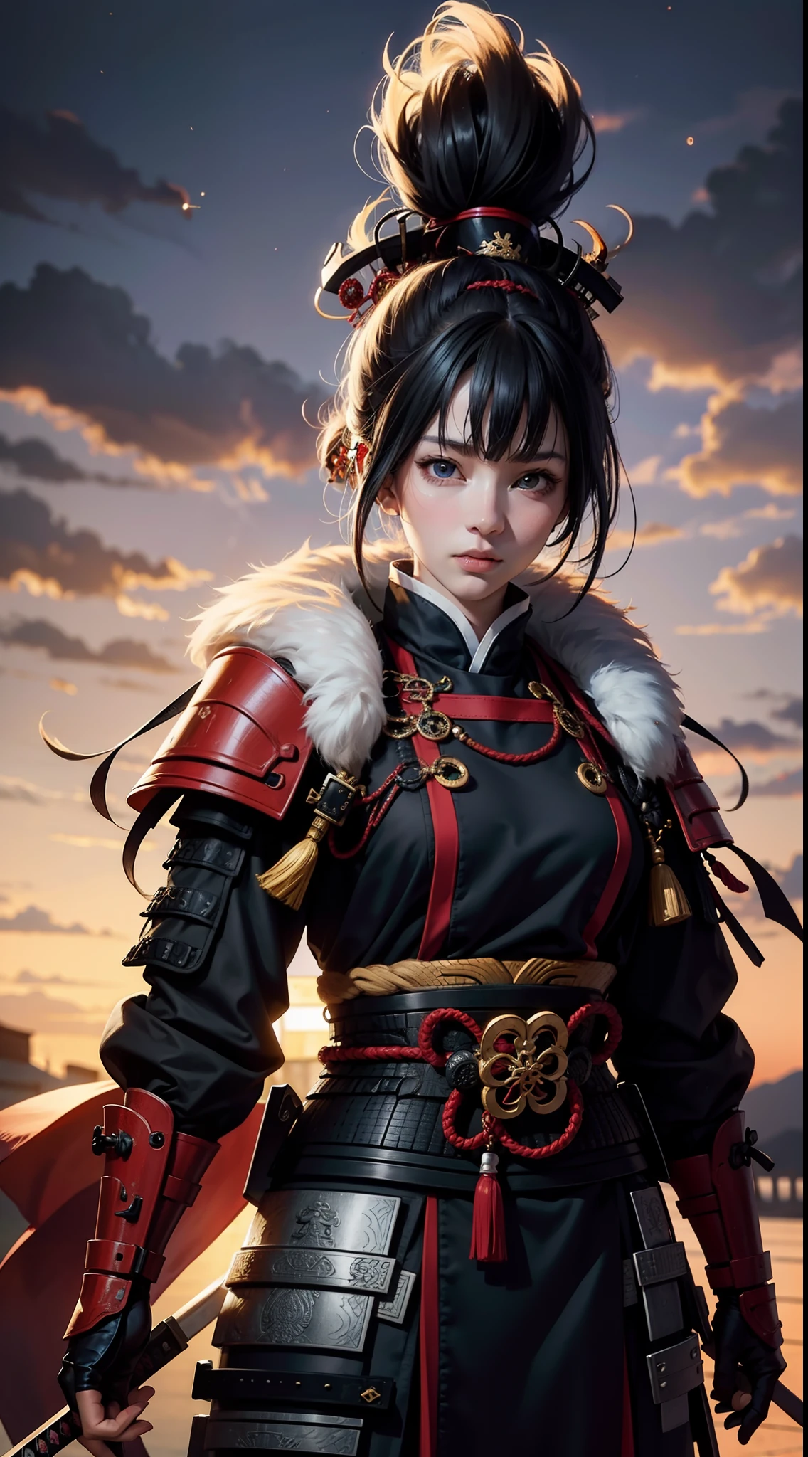 Beautiful woman in intricate Modern Samurai Outfit