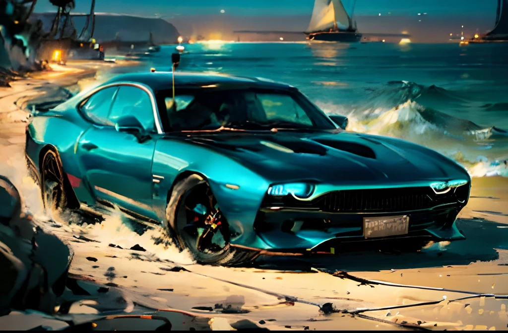 1. "Imagine a world where futuristic cars cruise effortlessly over the waves, their reflective surfaces mirroring the tranquil sea beneath a mesmerizing double moonlit sky."
2. "Craft an artwork showcasing ultra-modern aquatic vehicles racing through bioluminescent waters, leaving trails of neon light in their wake against a backdrop of distant futuristic cityscapes."
3. "Create an underwater scene where elegant futuristic cars navigate through the depths, their illuminated wheels and streamlined bodies blending seamlessly with the vibrant marine life and coral reefs."
4. "Envision a dynamic composition featuring gravity-defying airborne futuristic cars skimming the surface of a serene ocean, surrounded by floating islands and aerial highways."
5. "Illustrate an innovative future where amphibious cars seamlessly transition from land to sea, capturing the moment as they emerge from a crystalline coastline onto calm waters, with a gleaming metropolis in the distance."