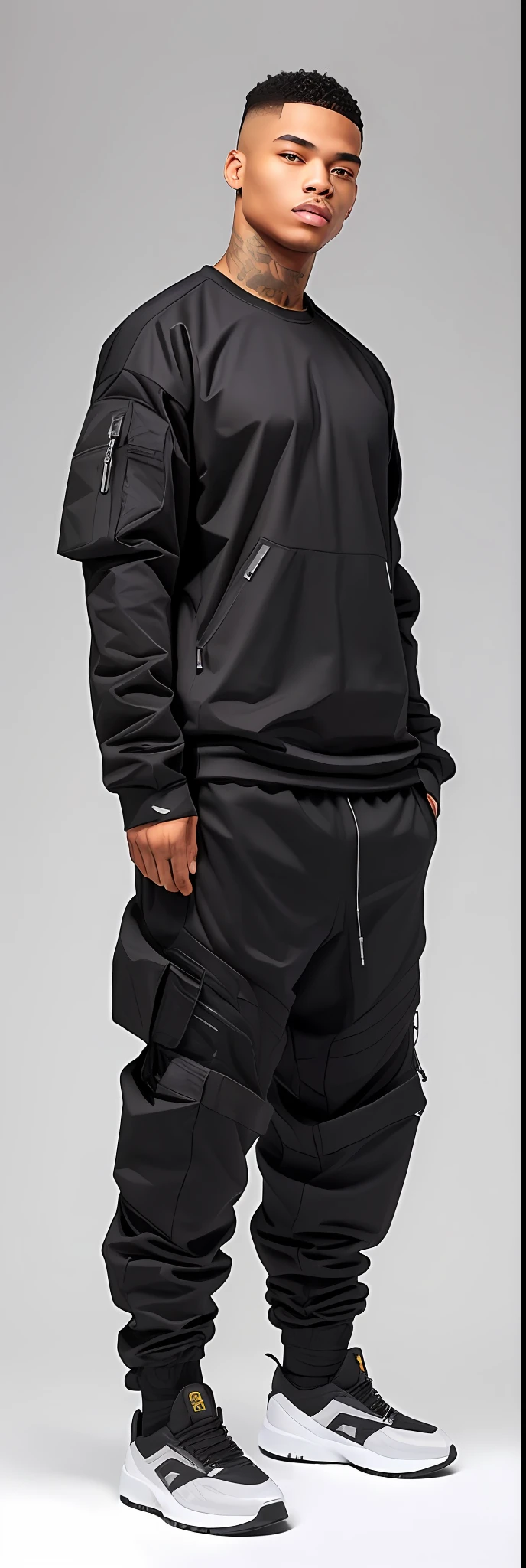 A man in black sweatpants and sneakers stands in front of a gray background, Acronym P31-DS Pants, roupas Techwear, Techwear, trending on r/techwearclothing, com dois bolsos frontais, Techwear moda, Futuro Techwear, Techwear Look e Roupas, wearing japanese techwear, acronym, vestindo roupas espaciais