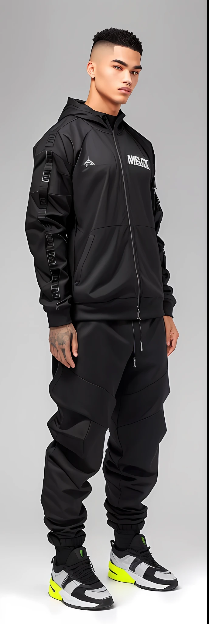 A man in black sweatpants and sneakers stands in front of a gray background, Acronym P31-DS Pants, roupas Techwear, Techwear, trending on r/techwearclothing, com dois bolsos frontais, Techwear moda, Futuro Techwear, Techwear Look e Roupas, wearing japanese techwear, acronym, vestindo roupas espaciais