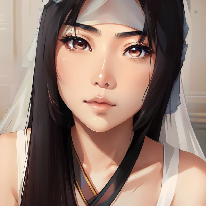a close up of a woman with long hair and a veil, asian beautiful face, beautiful asian girl, girl cute-fine-face, beautiful oriental woman, beautiful asian woman, beautiful south korean woman, beautiful delicate face, feminine beautiful face, cute - fine - face, cute-fine-face, pale-skinned persian girl, beautiful japanese girls face