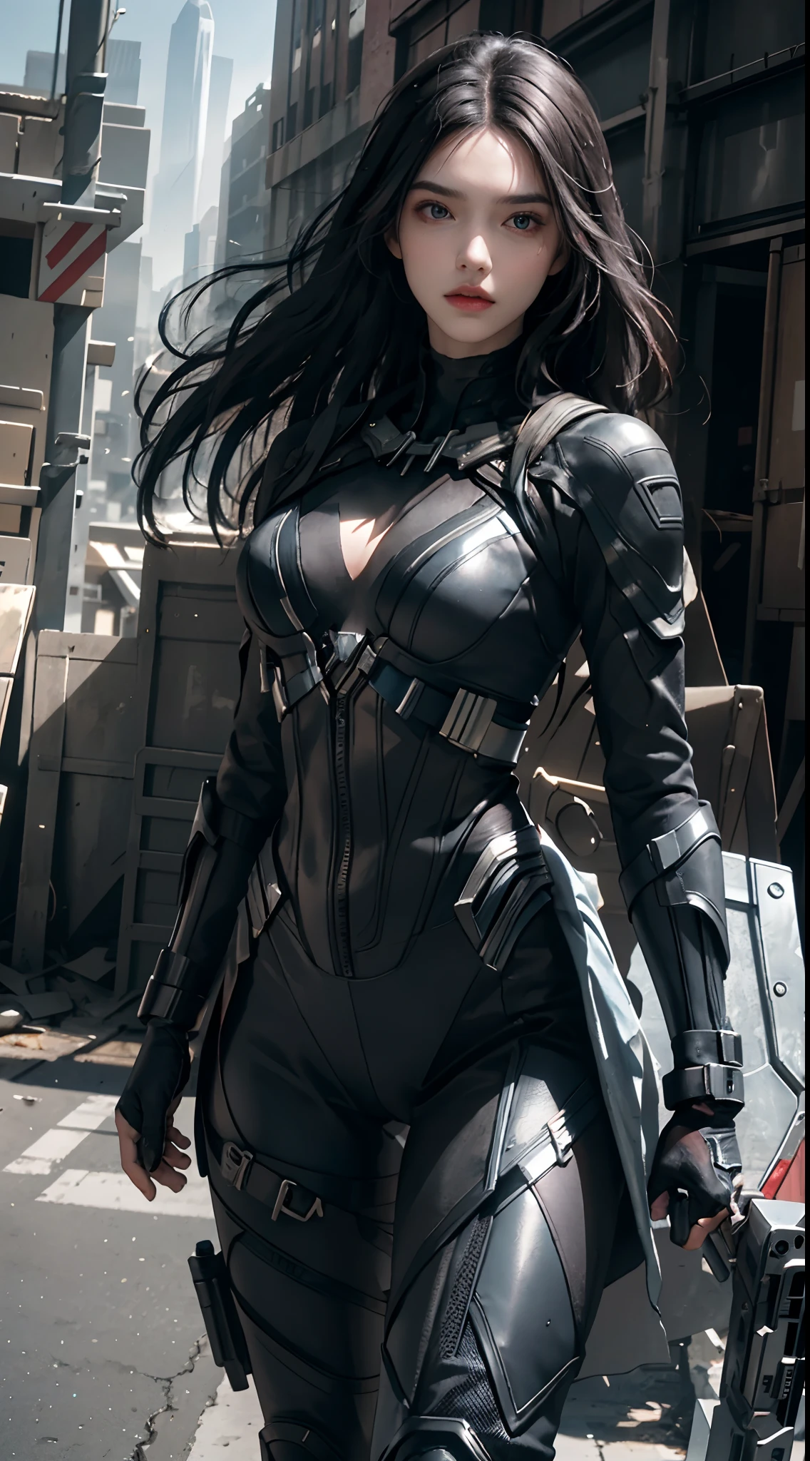 (1girl:1.3), solo, __body-parts__, official art, unified 8k wallpaper, super detailed, beautiful and aesthetic, beautiful, masterpiece, best quality, raw, masterpiece, super fine photo, best quality, super high resolution, photorealistic realism, sunlight, full-body portrait, amazing beauty, dynamic pose, delicate face, vibrant eyes, (from the front), she wears a futuristic Black Panther suit, blue black scheme, (holding a shield), A capital A on chest, very detailed abandoned warehouse background, detailed face, detailed complex busy background, messy, gorgeous, milky white, highly detailed skin, realistic skin details, visible pores, sharp focus, volumetric fog, 8k uhd, DSLR camera, high quality, film grain, fair skin, photo realism, lomography, huge metropolis in future dystopia, seen from below, translucent