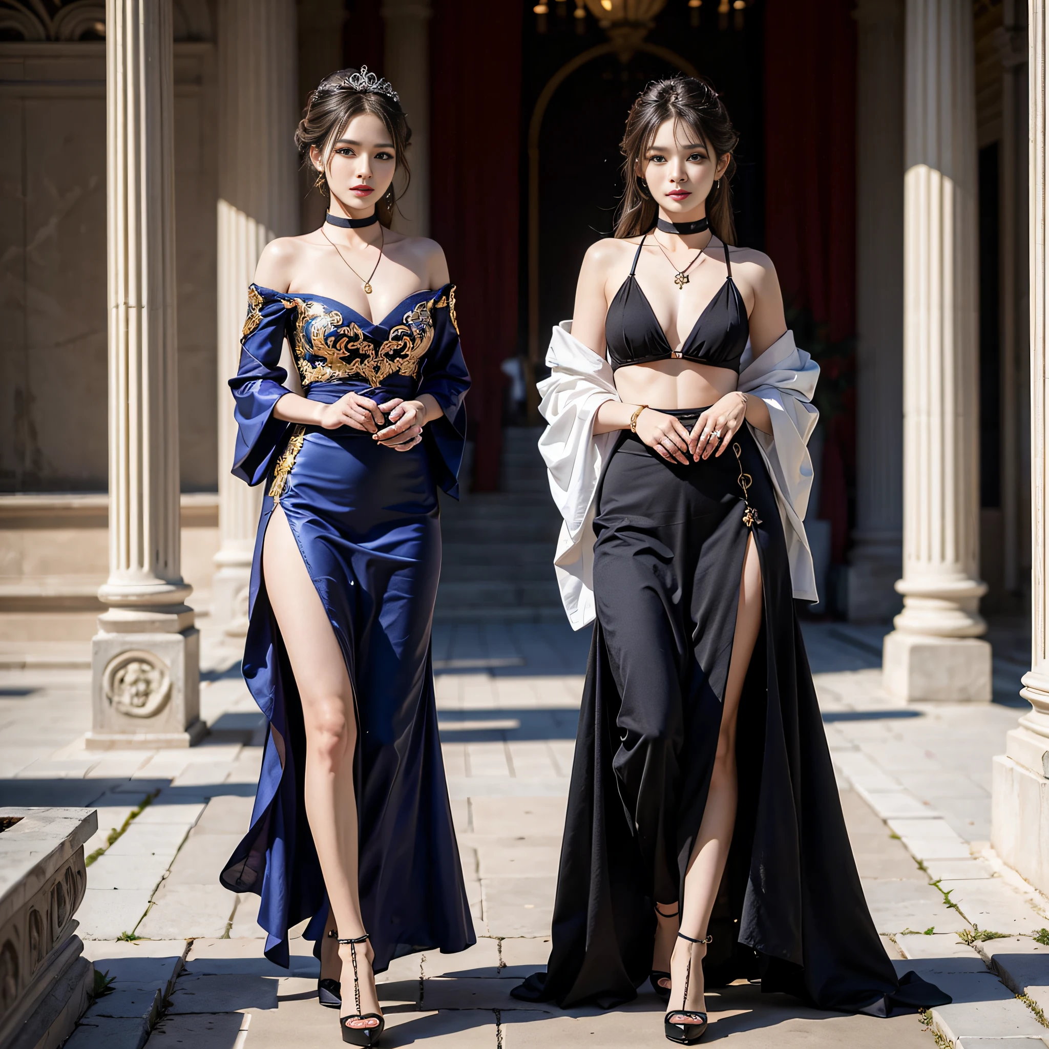 ((masterpiece:1.4)、(top-quality:1.4)、(reallistic:1.7))、Beautiful girl strolling in the garden of an ancient city、Sexy Daughter、Super beautiful girl、1girl in、Dressed like a queen、By Luis Royo、age19、Super Ultra Ultra Bikini、Outstanding style、Slender Abs、beauty legs、Beautiful ass、A detailed eye、beautidful eyes、Raw photo、red-lips、Red high heels、a choker、a necklace、耳Nipple Ring、Ancient City Kingdom Royal Palace Room