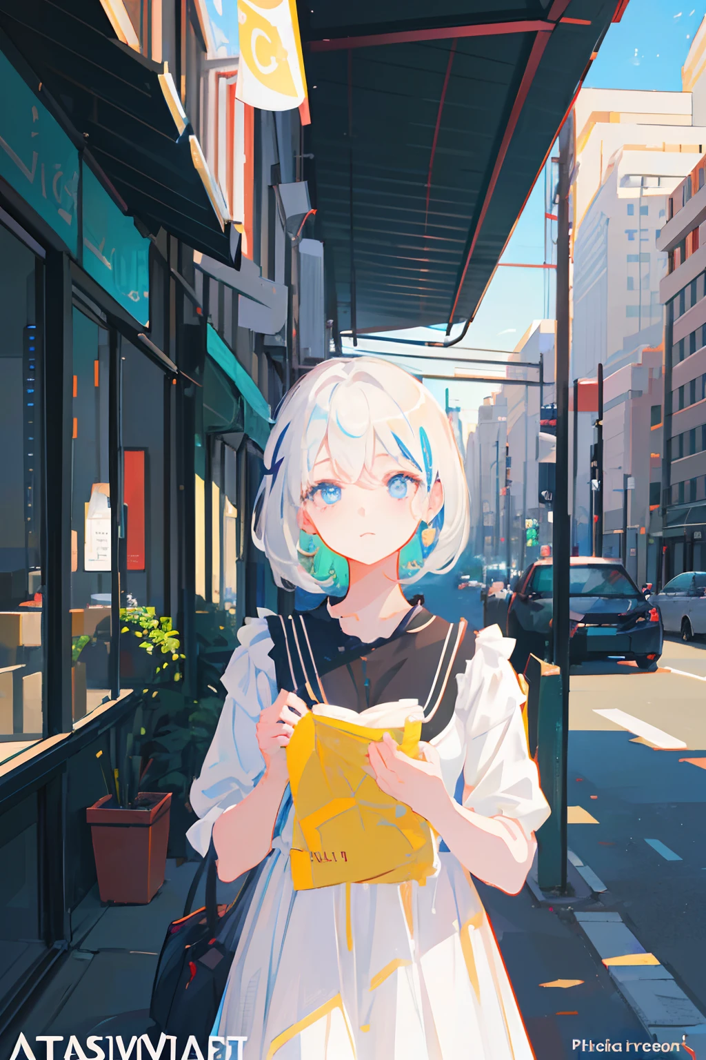 (masutepiece, Best Quality, Ultra-detailed, Best Shadow, Volumetric lighting), (beautifull detailed face, Beautiful detailed eyes), (Best Illumination), Anime girl with white hair and blue eyes in a white dress, white haired god, Digital art at Pixiv, White Dress!! of silver hair, Trending in ArtStation pixiv, guweiz on pixiv artstation, zerochan art, Pixiv Contest Winner, guweiz on artstation pixiv, pixiv, beautiful anime artwork, official artwork