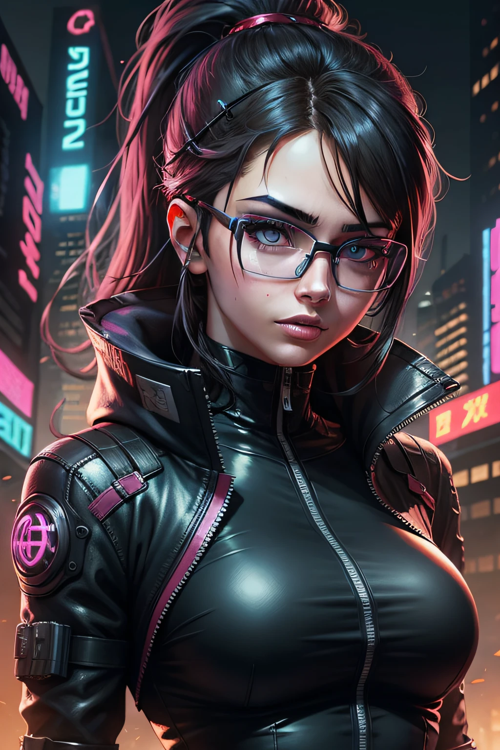 Cyberpunk girl with glasses comic book style