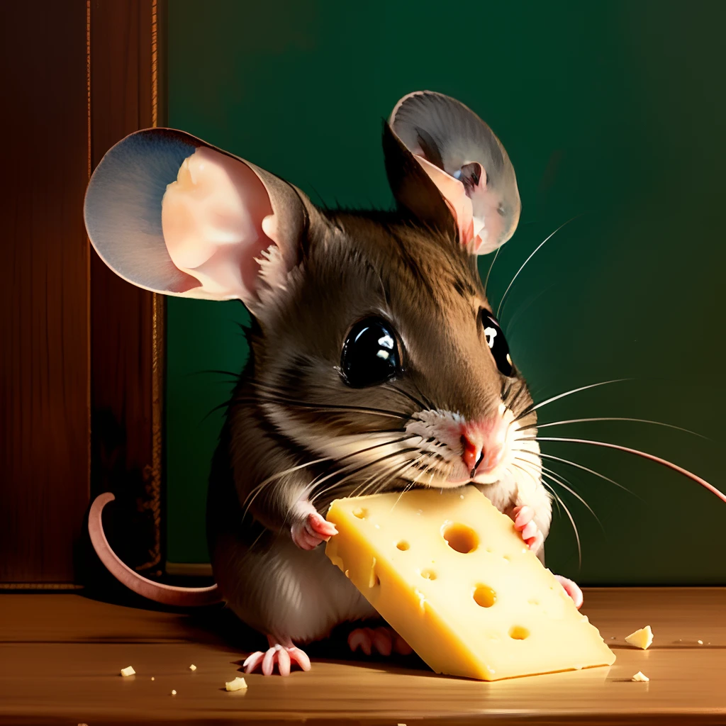 A mouse eating cheese