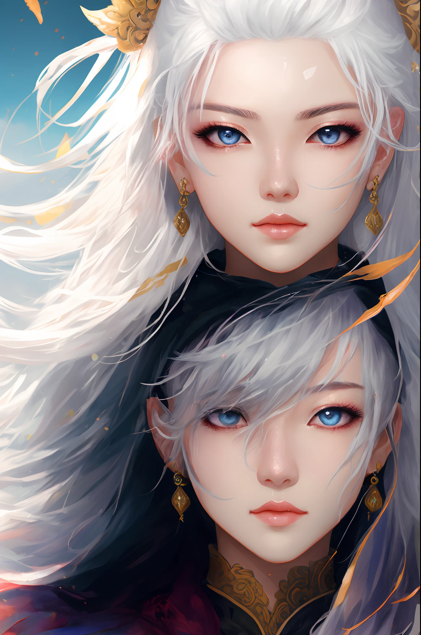 close-up of a woman with white hair and white mask,Belle peinture de personnage,Guviz,Guviz-style artwork,white-haired god,Yang J,Epic and beautiful character art,Stunning character art,FAN Qi,Wu Zhun Shifan,Guvitz at the Pixiv Art Station,mechs