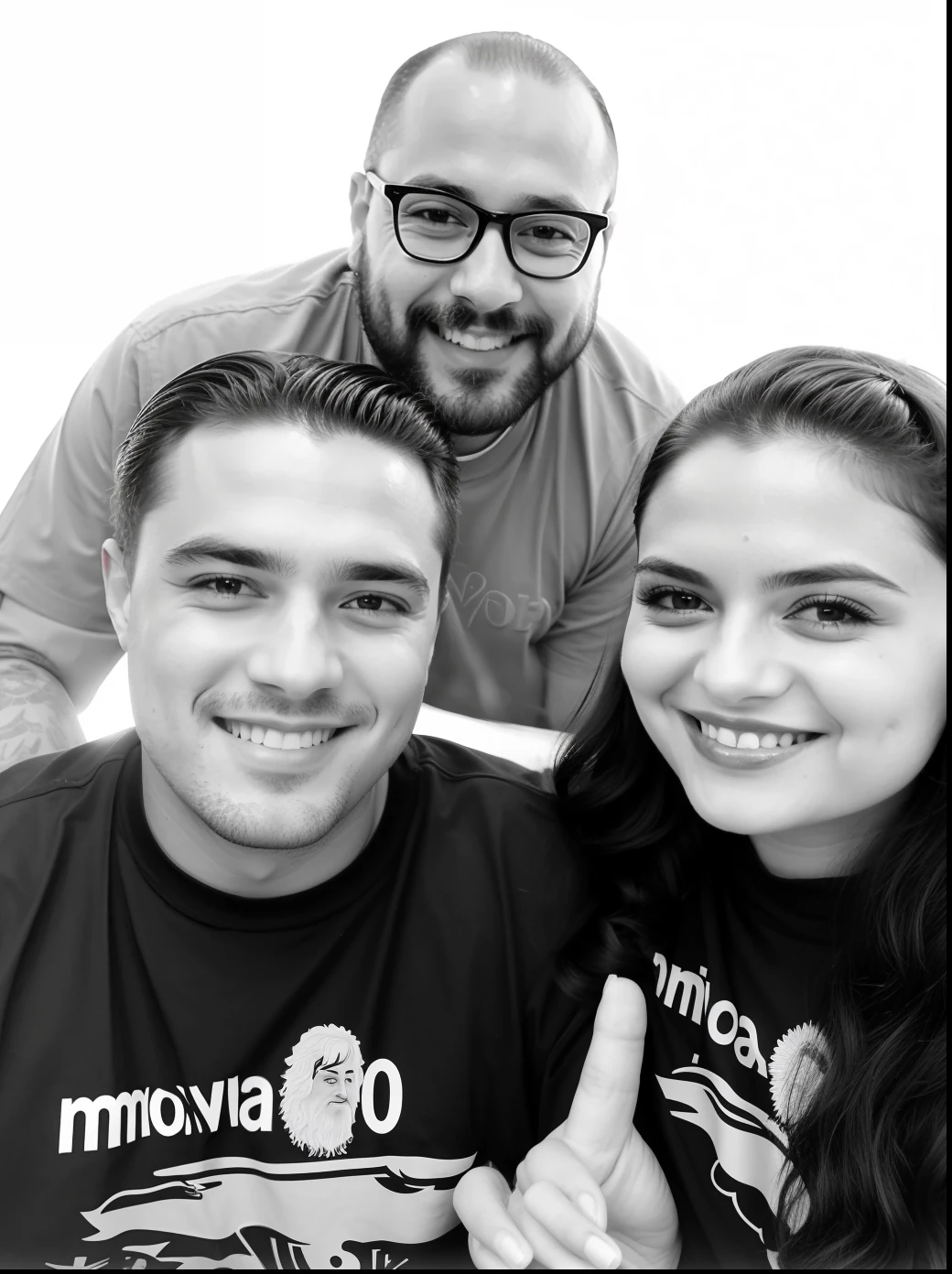 treis pessoas na foto , eu quero completar a imagem com cabelo da mulher