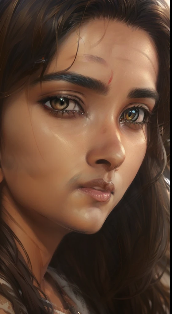 Btflindngds, a beautiful girl, brown eyes, Indian, full shot, photorealistic painting by artgerm and (greg rutkowski:0.3), portrait, (dynamic:0.4) lighting