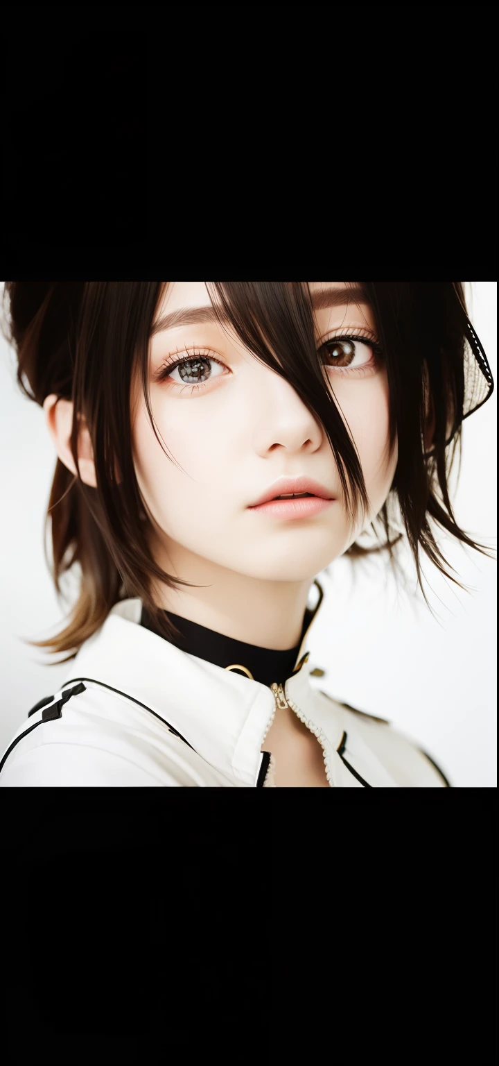 1gril,Reze, white jacket, short hair, Balck hair, realistic, ultra Detail,70mm lens