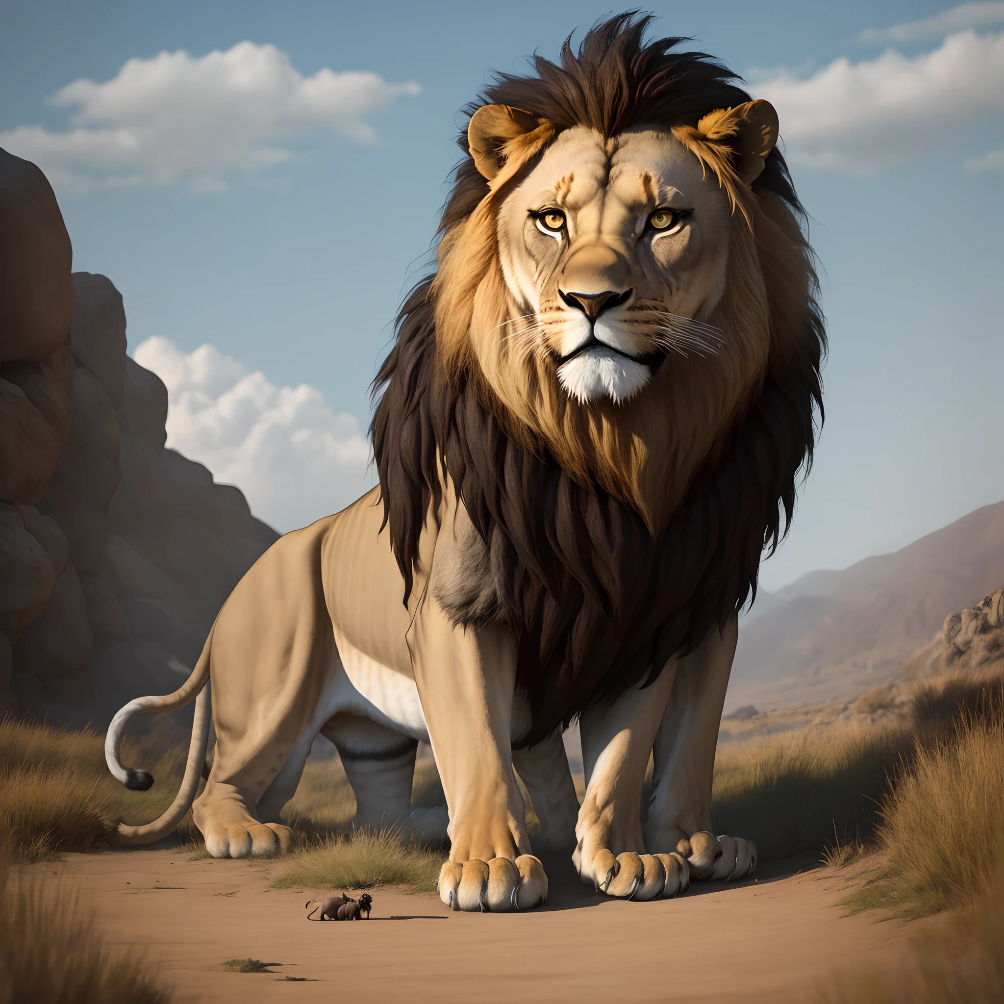 A Man fithing against a lion