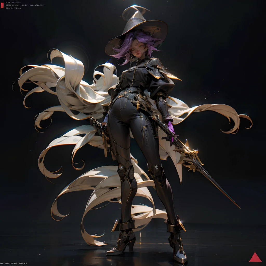 obra prima, cidade futuristas, boina, pessoas no fundo do cenario, armed with a revolver, Cyberpunk, Ultra realista, Dark skin, Como uma Yael Shelbia, ..3d, 3D-rendering, porcelana, latex, melhor qualidade, anatomia humana, cabelo roxo, cabelos reais roxo, cabelos roxo, Asymmetrical Cut Hair, cabelo em movimento, Seios enormes, anatomia humana, posando para foto, translucido, (Ethereal, Sonho), formidable, papel de parede 8k