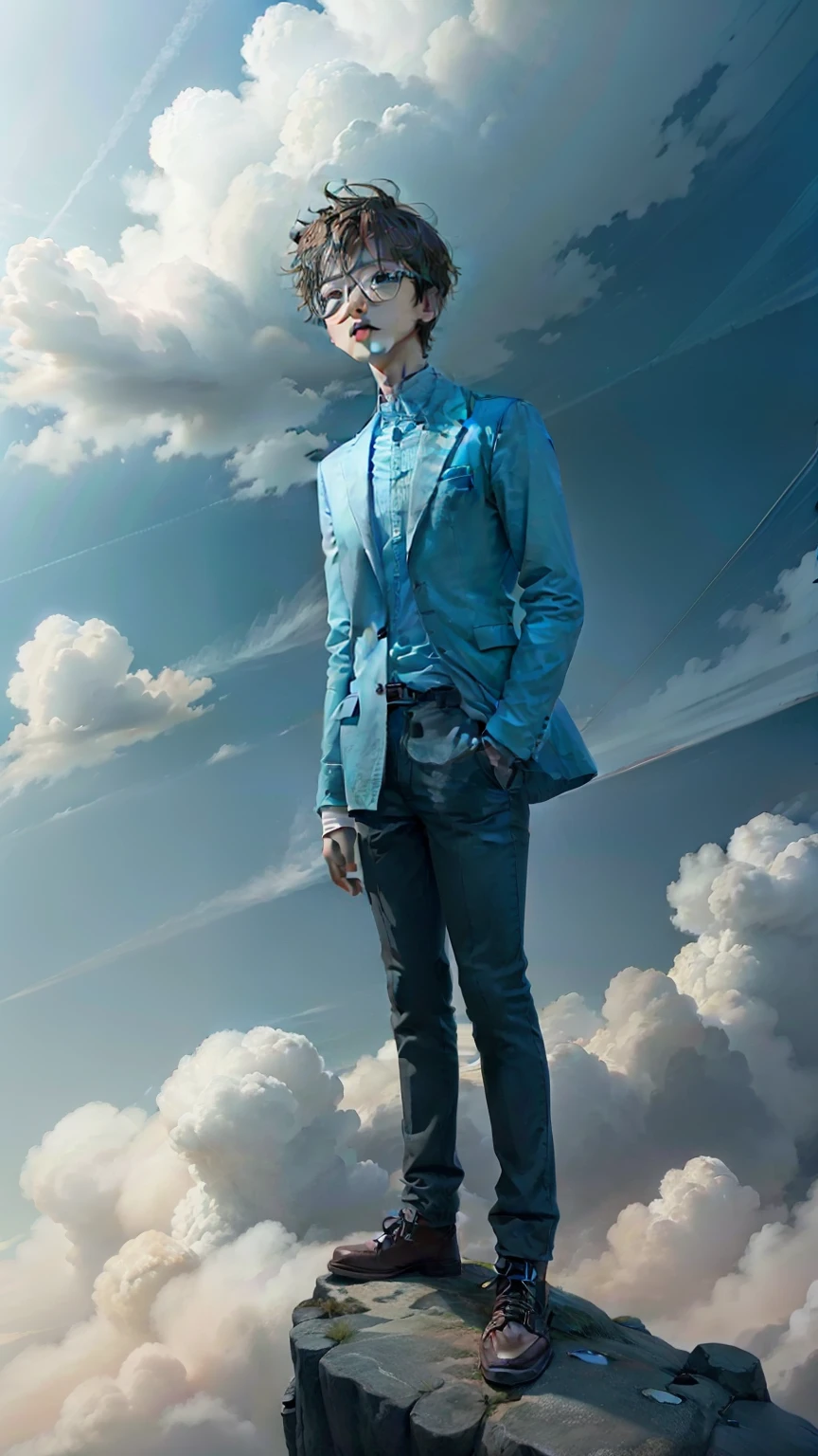 Change the background sky is blue smart boy and cute boy realistic animation face 8k Hd