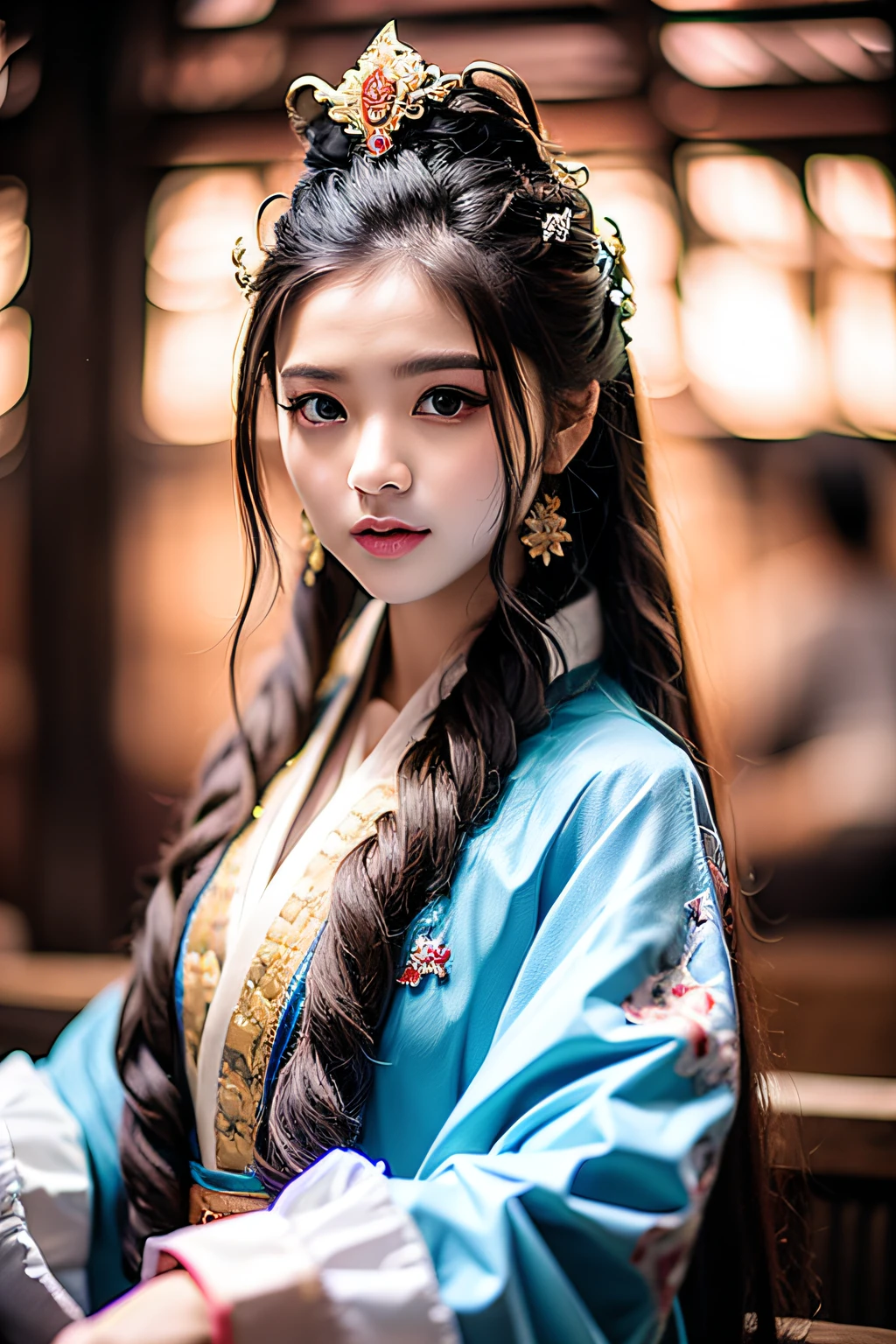 Photorealistic images,Three Kingdoms Guan Woo,Long beard,Handsome appearance,Big stature,Blue application --auto