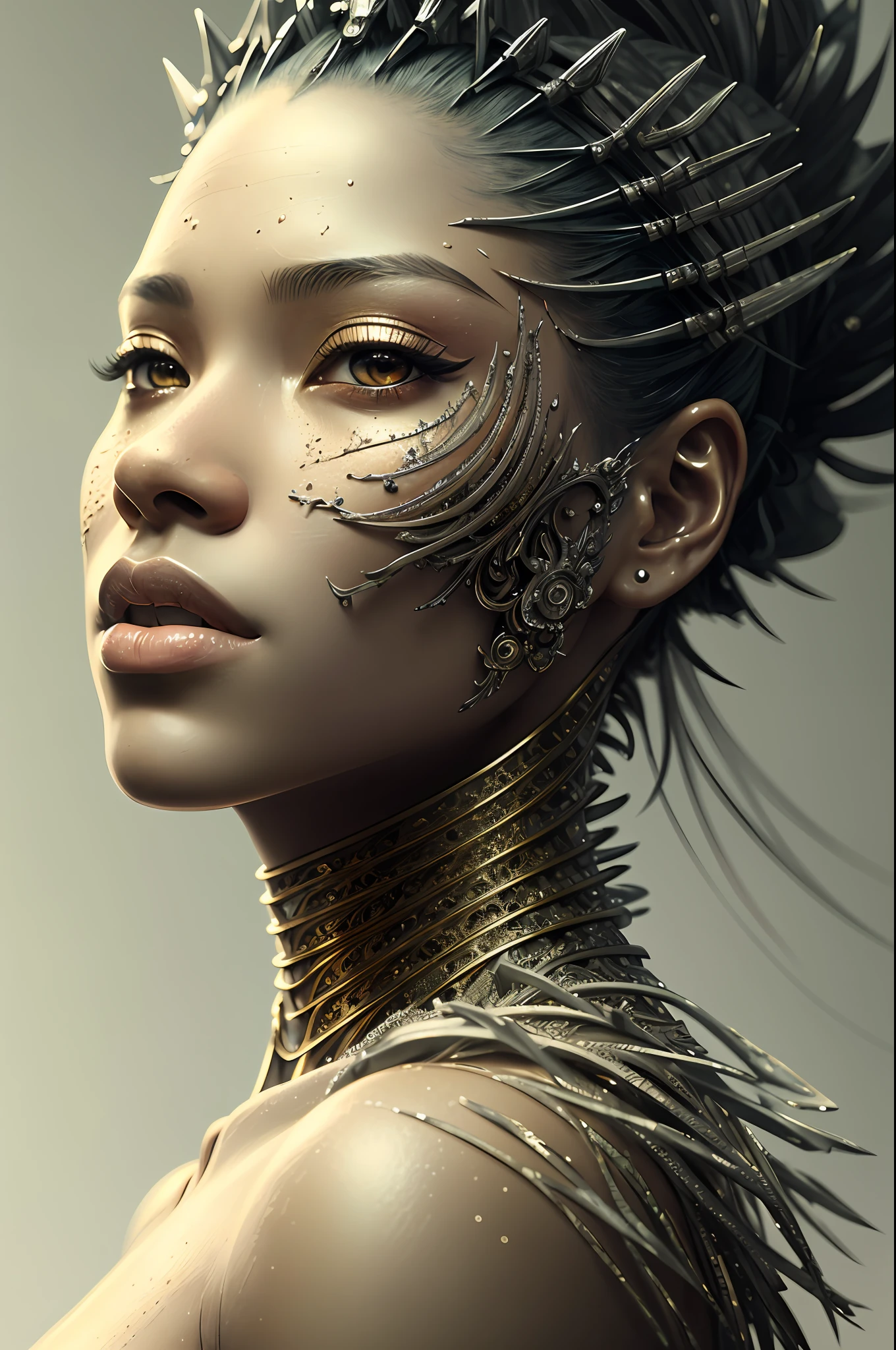 Portrait of a beautiful dark skin queen, heavenly, sexy fit body, insanely detailed and intricate realistic digital inspired by illustration by Yana Toboso, Ismail Inceoglu, Hayao Miyazaki, M.W. Kaluta and Yoshitaka Amano, a masterpiece, close-up, 32k resolution, trending on artstation, delicate, watercolor, soft, forest background, perfect composition, beautiful detailed intricate insanely detailed octane render trending on artstation, 32k artistic photography, photorealistic concept art, soft natural volumetric cinematic perfect light, chiaroscuro, award - winning photograph, masterpiece, oil on canvas, greg rutkowski, sf, intricate artwork masterpiece, ominous, matte painting movie poster, golden ratio, trending on cgsociety, intricate, epic, trending on artstation, by artgerm, h. r. giger and beksinski, highly detailed, vibrant, production cinematic character render, ultra high quality model