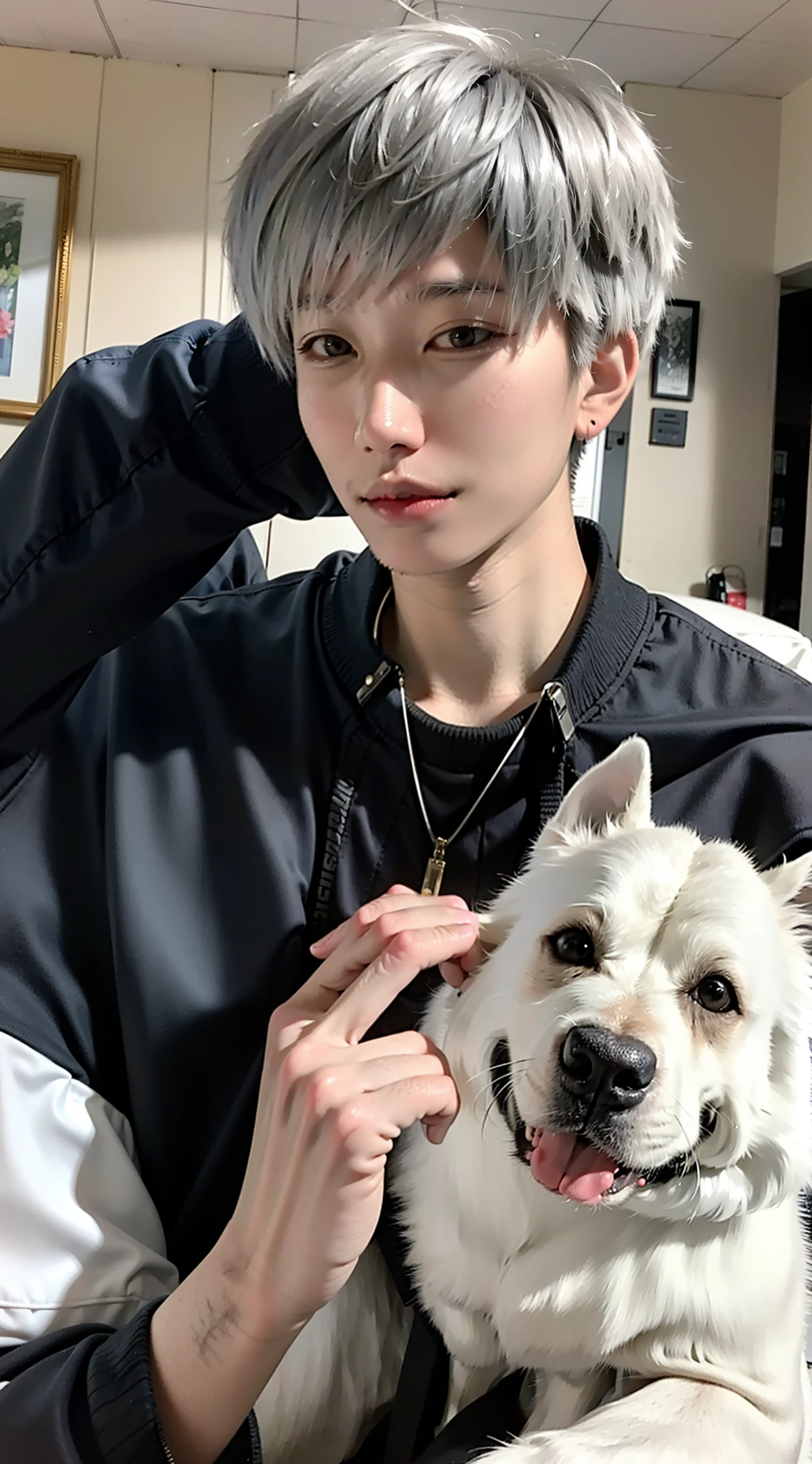 1boy,8K,Realistis,tmasterpiece,solo person,hyper-high detail,Short gray fluffy hair,Reallightandshadow,Environmental masking,
