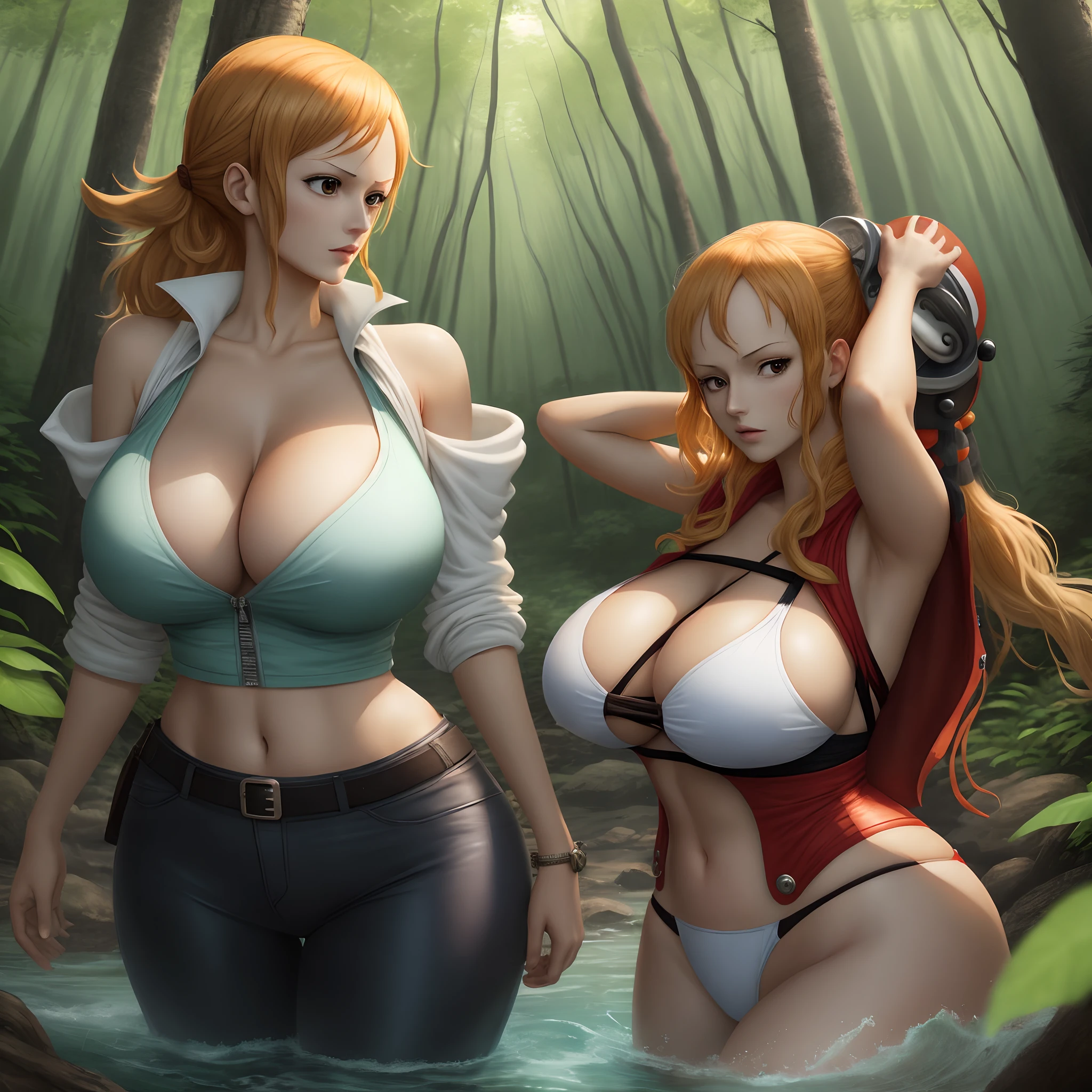 One Piece,Nami,In the forest,wearing sexy,huge tit,Play with Luffy