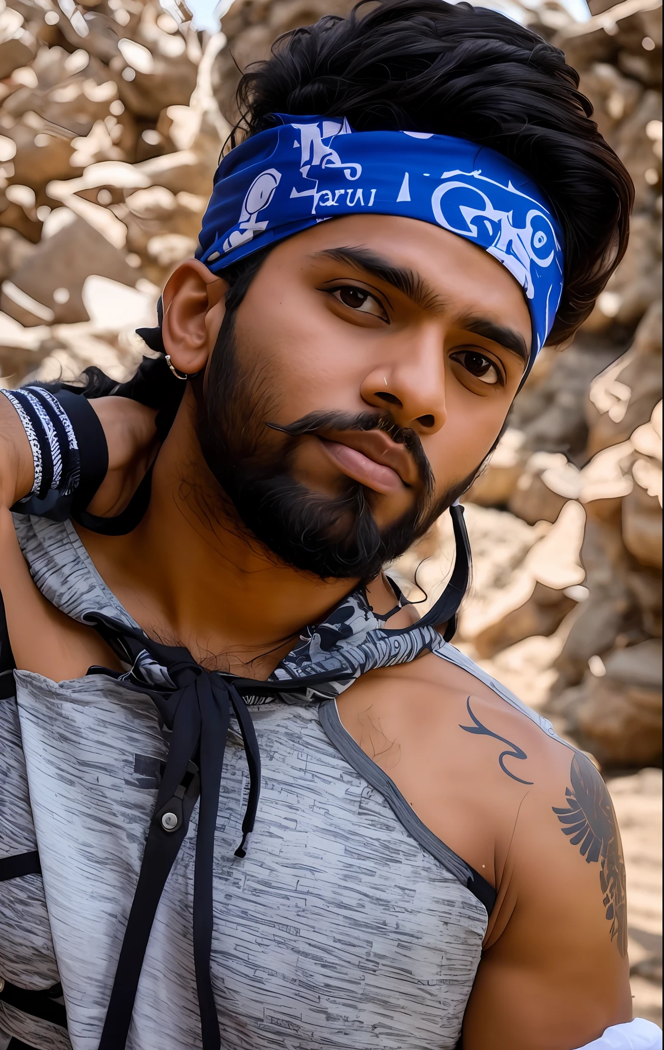 arafed man with a bandana on his head and a beard, jayison devadas, jayison devadas style, headshot profile picture, portrait shot 8 k, ayan nag, portait photo profile picture, around 1 , riyahd cassiem, profile pic, good looking face, with accurate face, very artistic pose